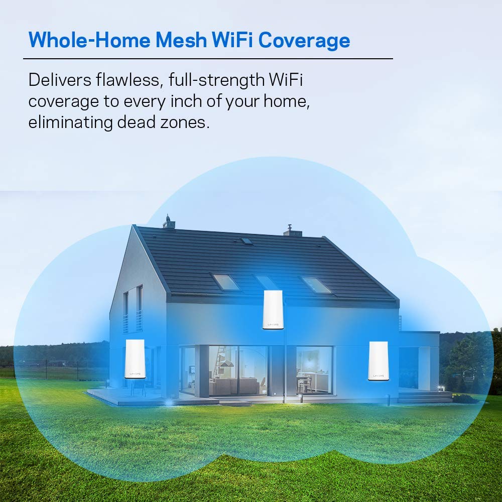 Linksys Velop Mesh Home Wifi System, 4,500 Sq. Ft Coverage, 30+ Devices, Speeds Up To (Ac1300) 1.3Gbps   Whw0103