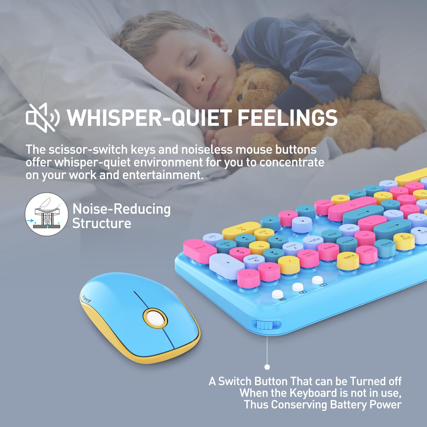 Fopett V2030 Wireless Keyboard And Mouse Combo For Windows, 2.4 Ghz Wireless, Full Sized Keyboard With Optical Mouse, Computer K