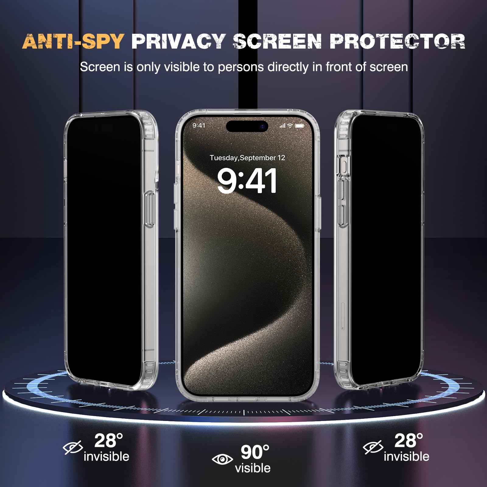 Diaclara Magnetic For Iphone 15 Pro Case, [With Privacy Screen Protector] [Anti Spy] [Military Grade Drop Protection] Heavy Duty