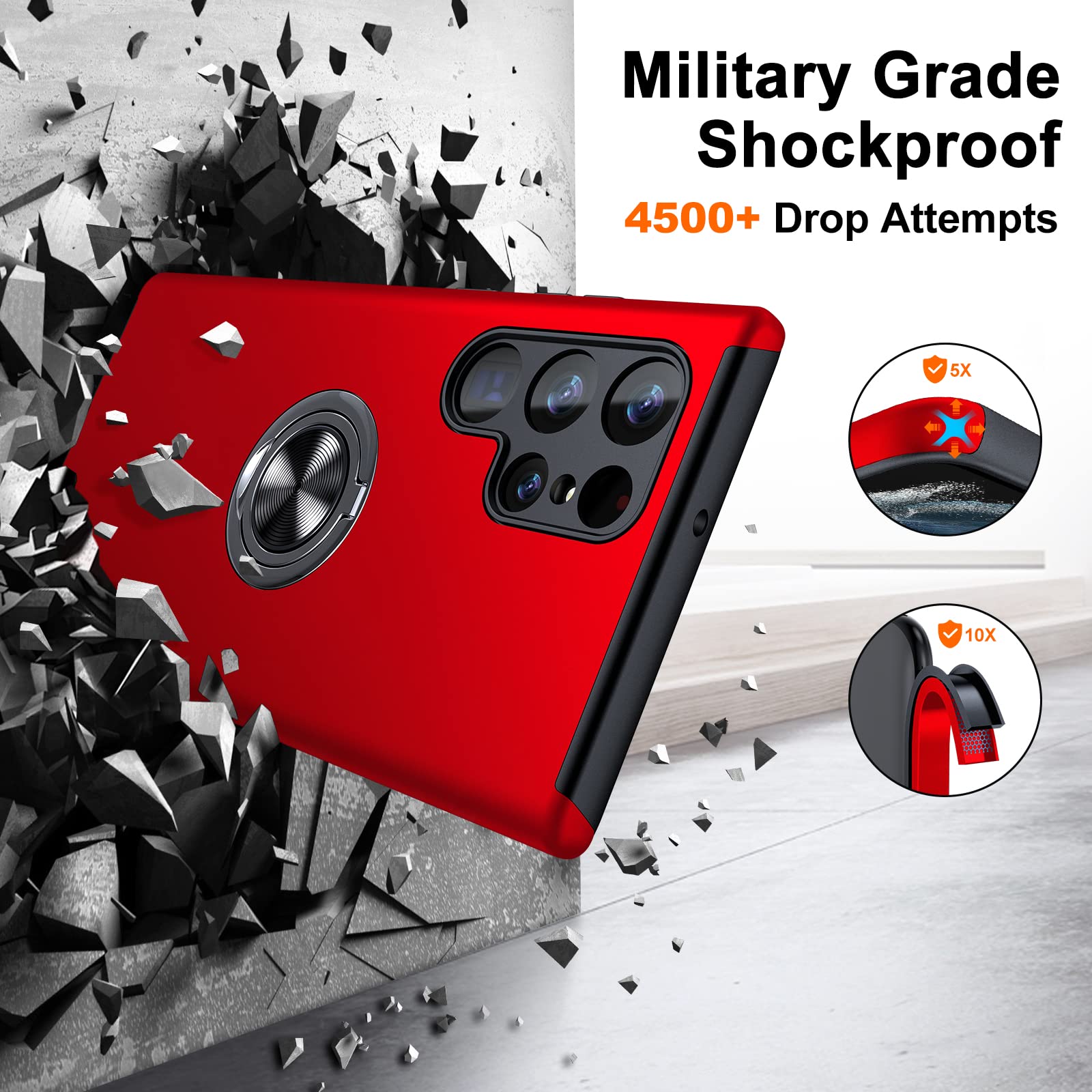 Jame For Samsung Galaxy S22 Ultra Case, [Not For S22 Or S22 Plus], Military Grade Protection, Bumper Case With Ring Holder Kicks