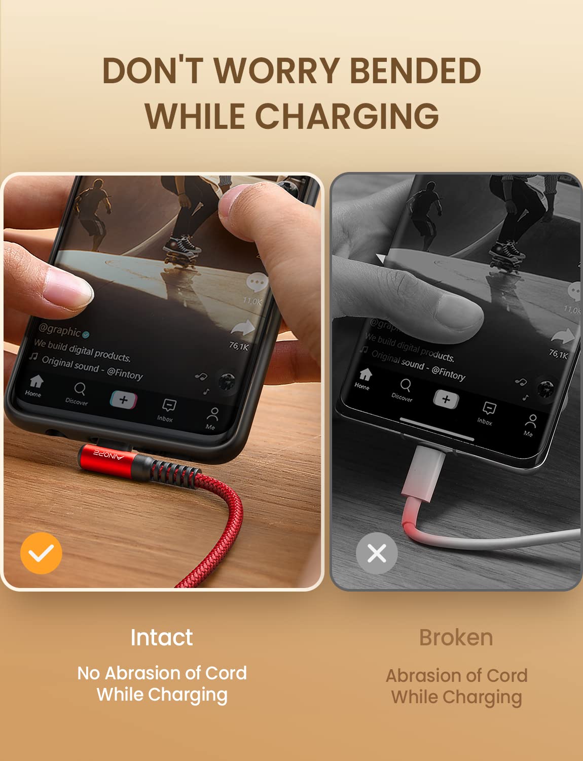 Ainope Usb Type C Cable [2 Pack, 6.6Ft] 3.1A Usb Fast Charge Cable Right Angle,Resistant Nylon Braided Usb C Charging Cable Comp