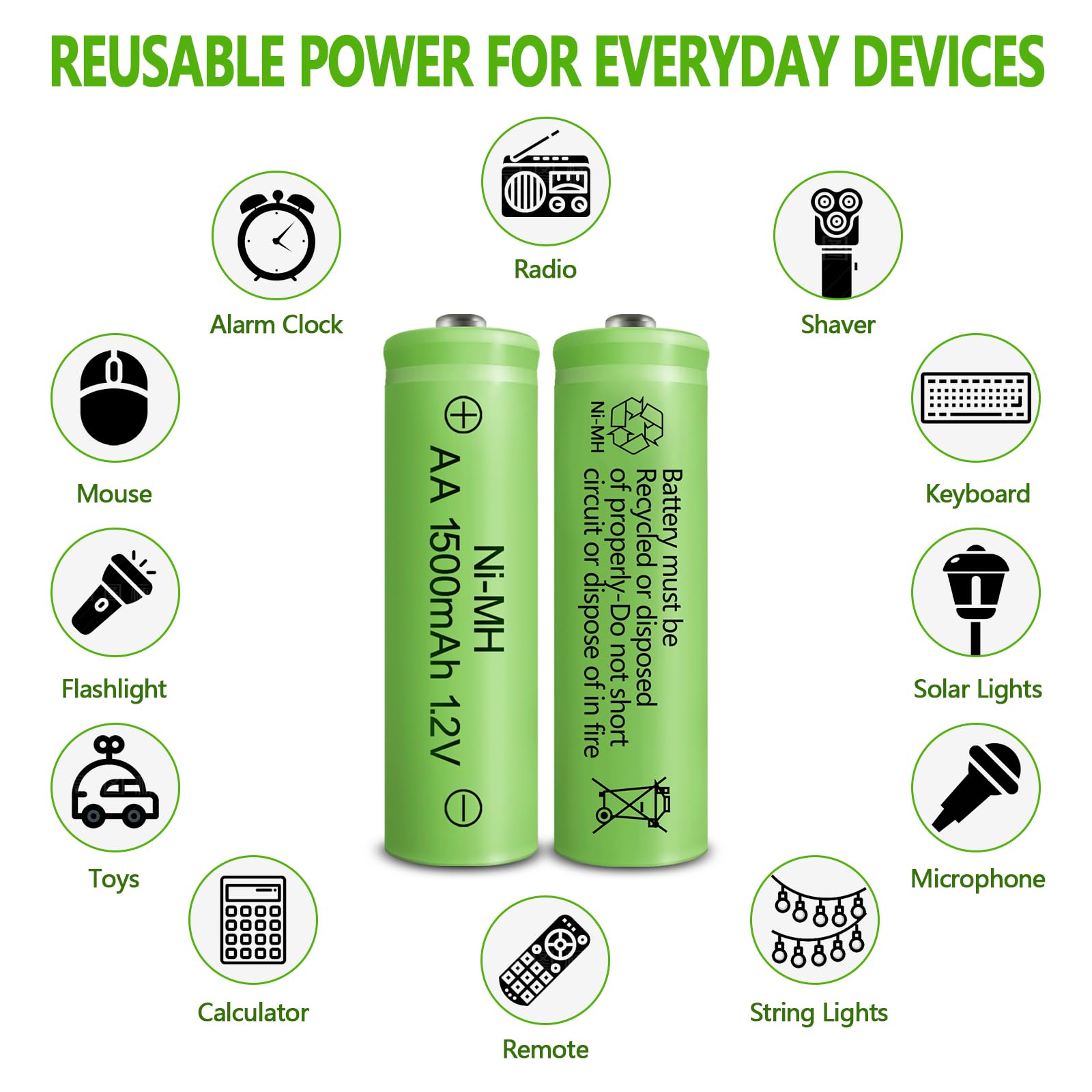 Genyestar Aa Rechargeable Batteries Nimh 1.2V Double A 1500Mah High Capacity Battery Low Self Discharge For Solar Lights Lantern