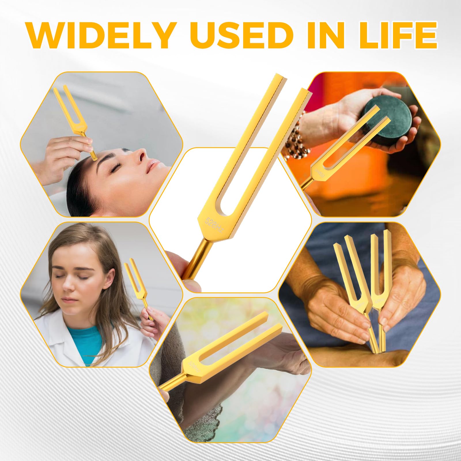Dreld 528 Hz Tuning Fork, Golden Solfeggio Tuning Forks 528 Hz For Musical Instrument, Meditation Silicone Hammer, Cleaning Clot