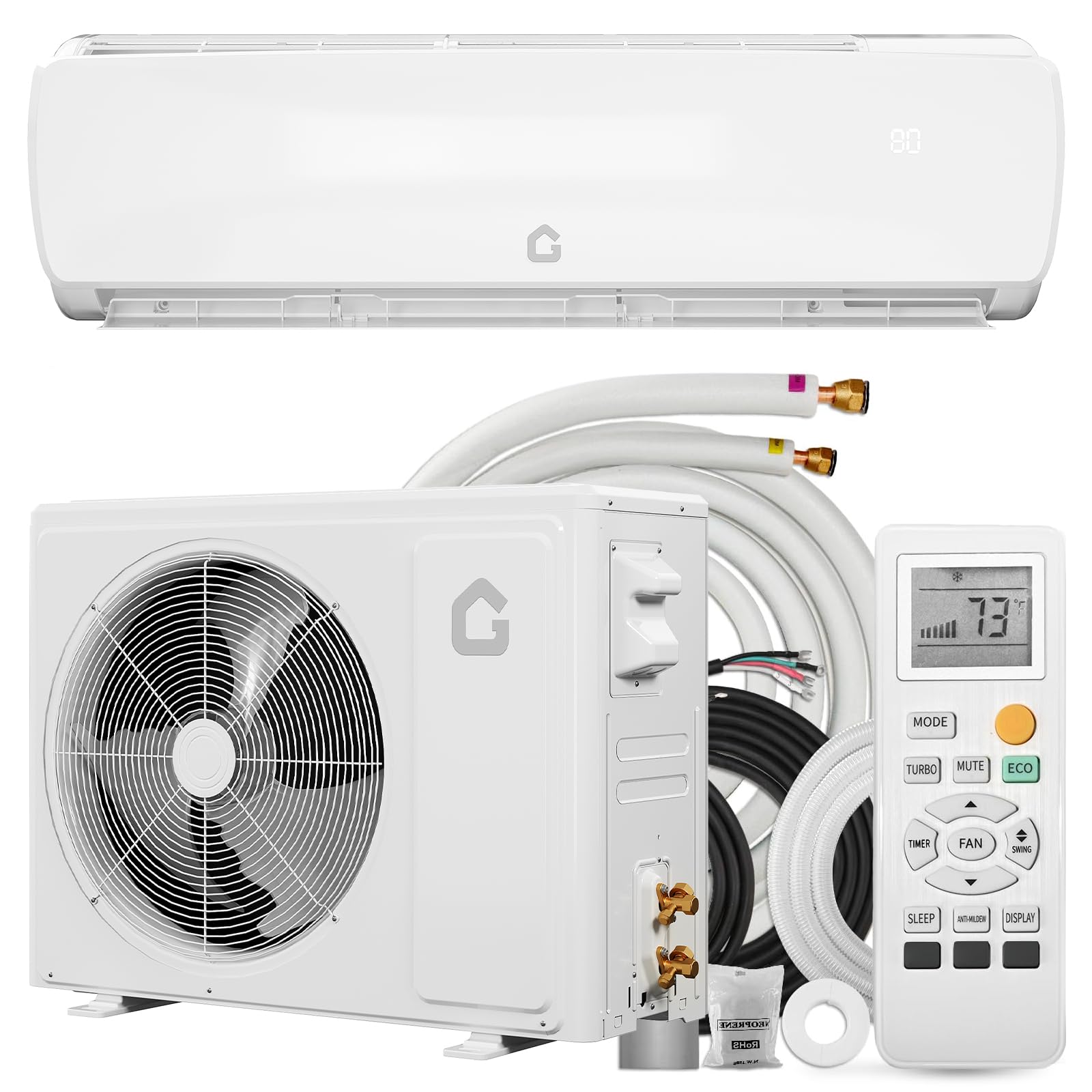 GarveeHome 18000 BTU Mini Split AC/Heating System, 19 SEER2 Inverter 6-in-1 Split System Air Conditioners, Ductless Heat Pump Wa