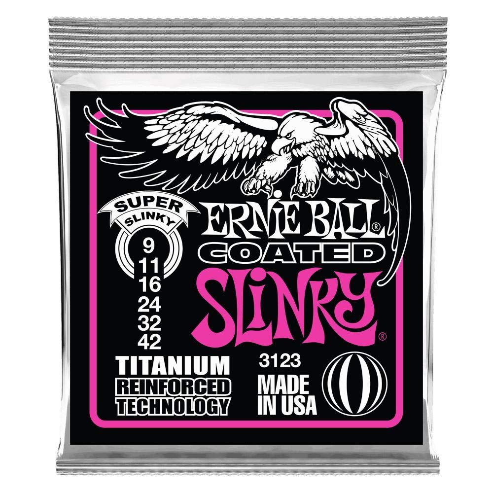 Ernie Ball Super Slinky Coated Titanium Electric Guitar Strings, 9 42 Gauge (P03123)