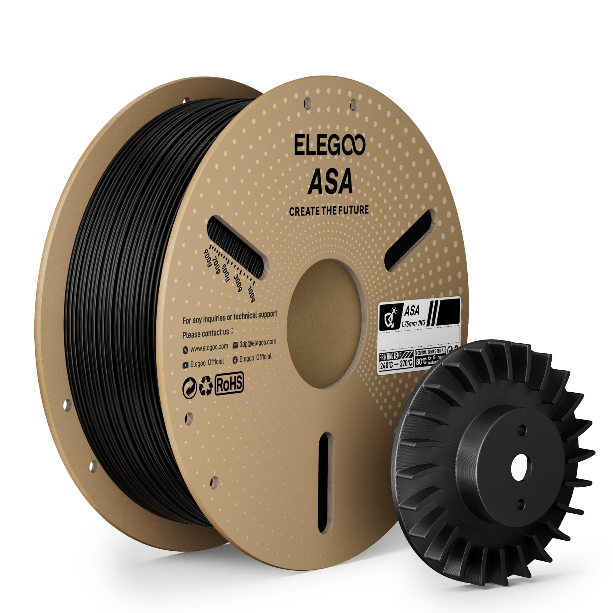 ELEGOO ASA Filament 1.75mm Deep Black 1KG, UV & Weather Resistant 3D Printer Filament for Outdoor Functional Parts, High Impact 