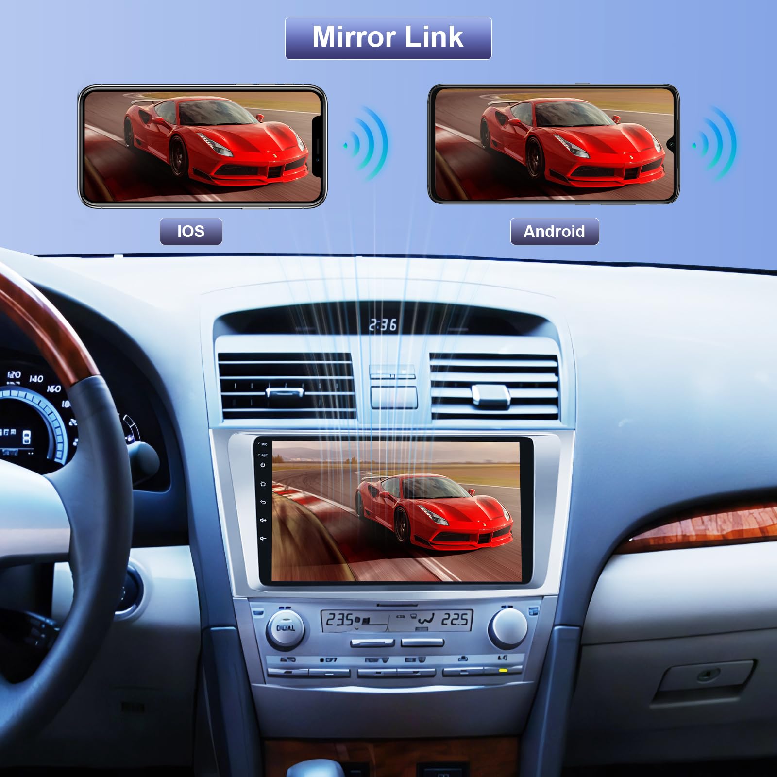 For Toyota Camry 2006 2007 2008 2009 2010 2011, Rimoody Android 13 Car Radio Stereo 9 Inch Touch Screen With Gps Navigation Blue