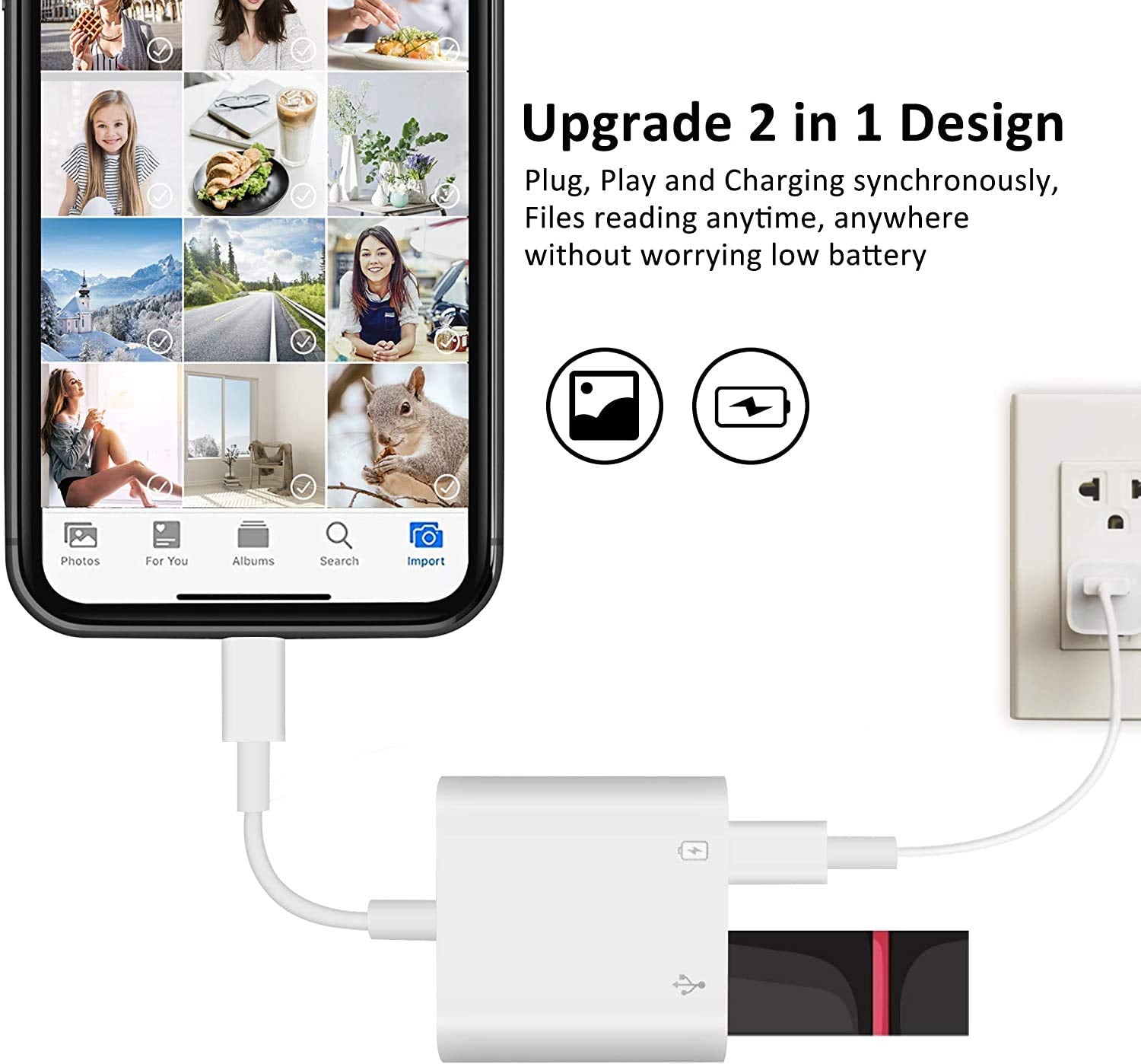 Desoficon Lightning To Usb 3.0 Otg Adapter For Iphone, Ipad, Usb Camera Adapter With Fast Charging Port