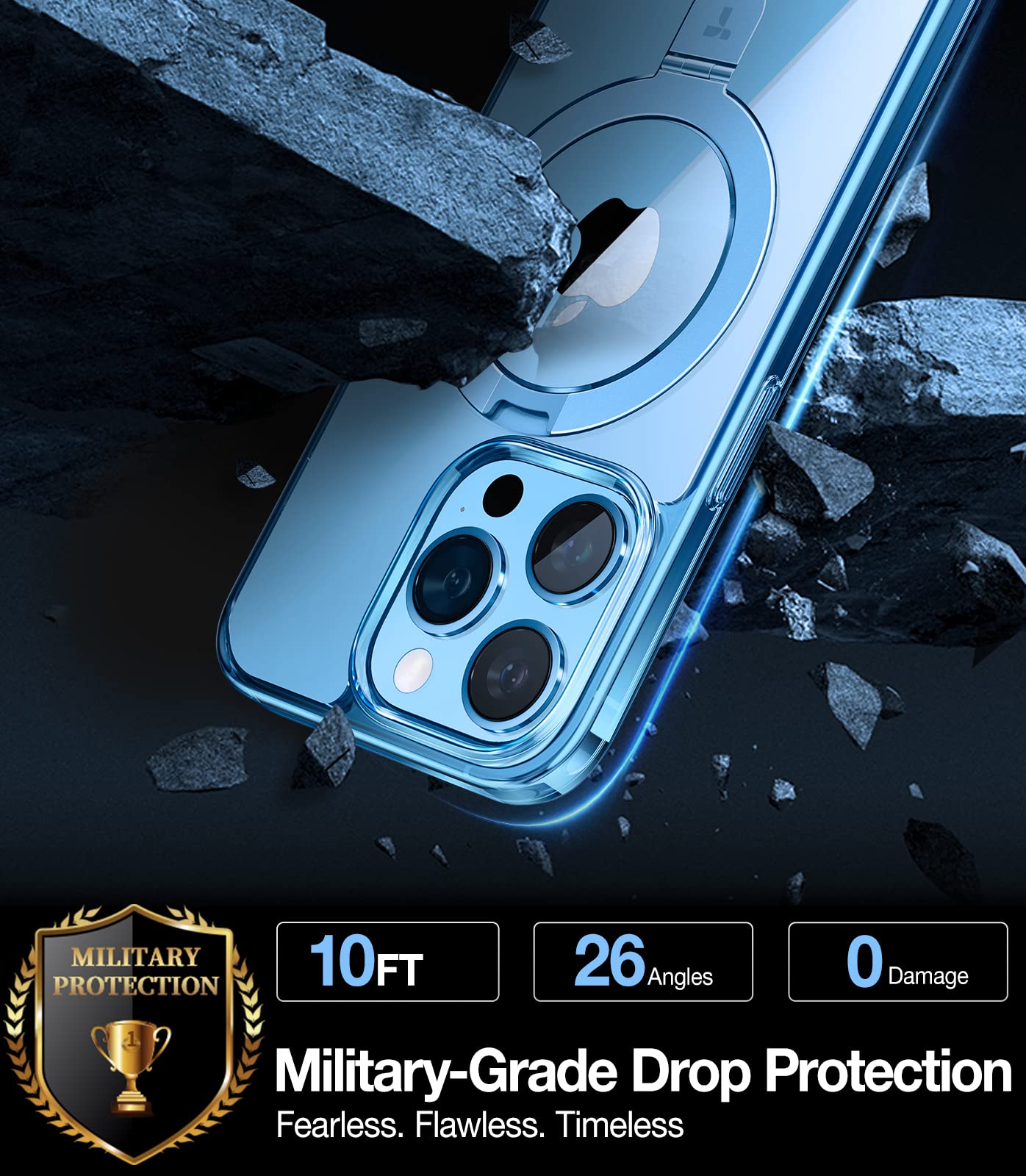 Torras Magnetic For Iphone 13 Pro Max Case [Compatible With Magsafe] With Stand [Never Yellow] [Mil Grade Drop Protection] Hard