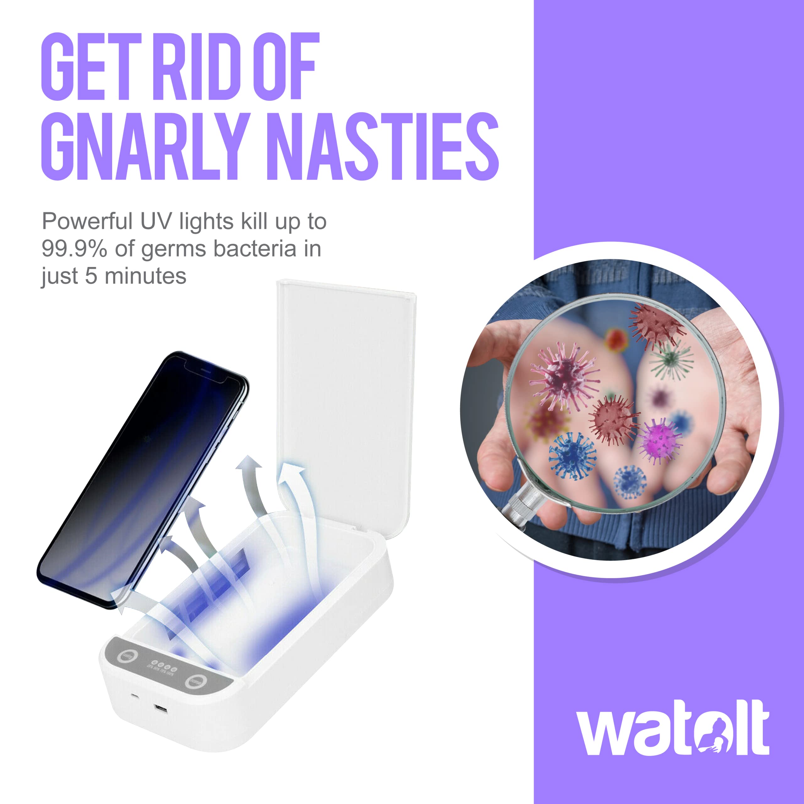 Watolt UV Light Sanitizer Box for Cell Phones - H1 Model, Plastic & Metal, 1 Count