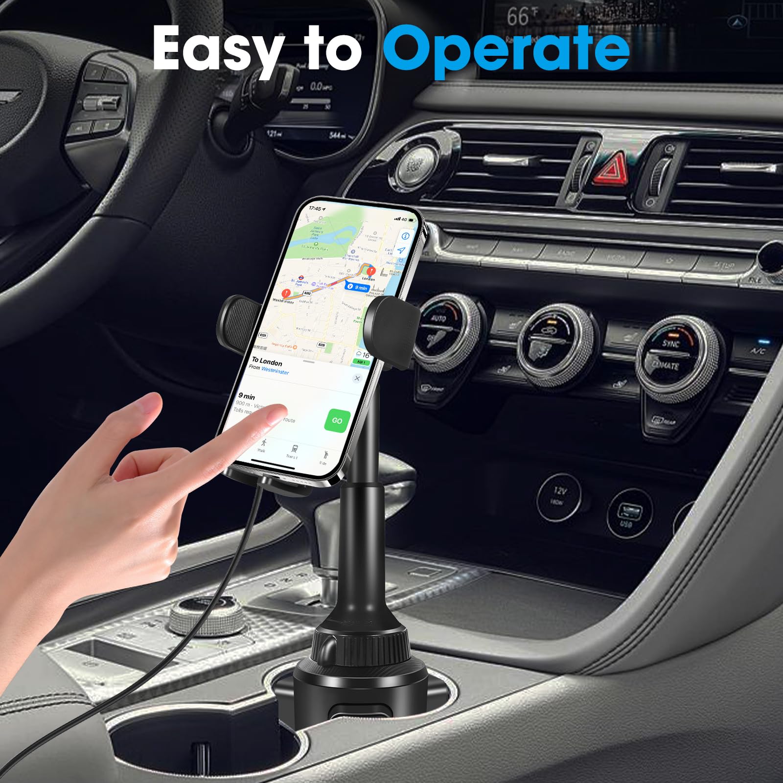 Degum Upgraded Wireless Car Charger, Cup Holder Phone Mount With 15W Fast Charging Phone Holder Adjustable Long Arm Height, Comp