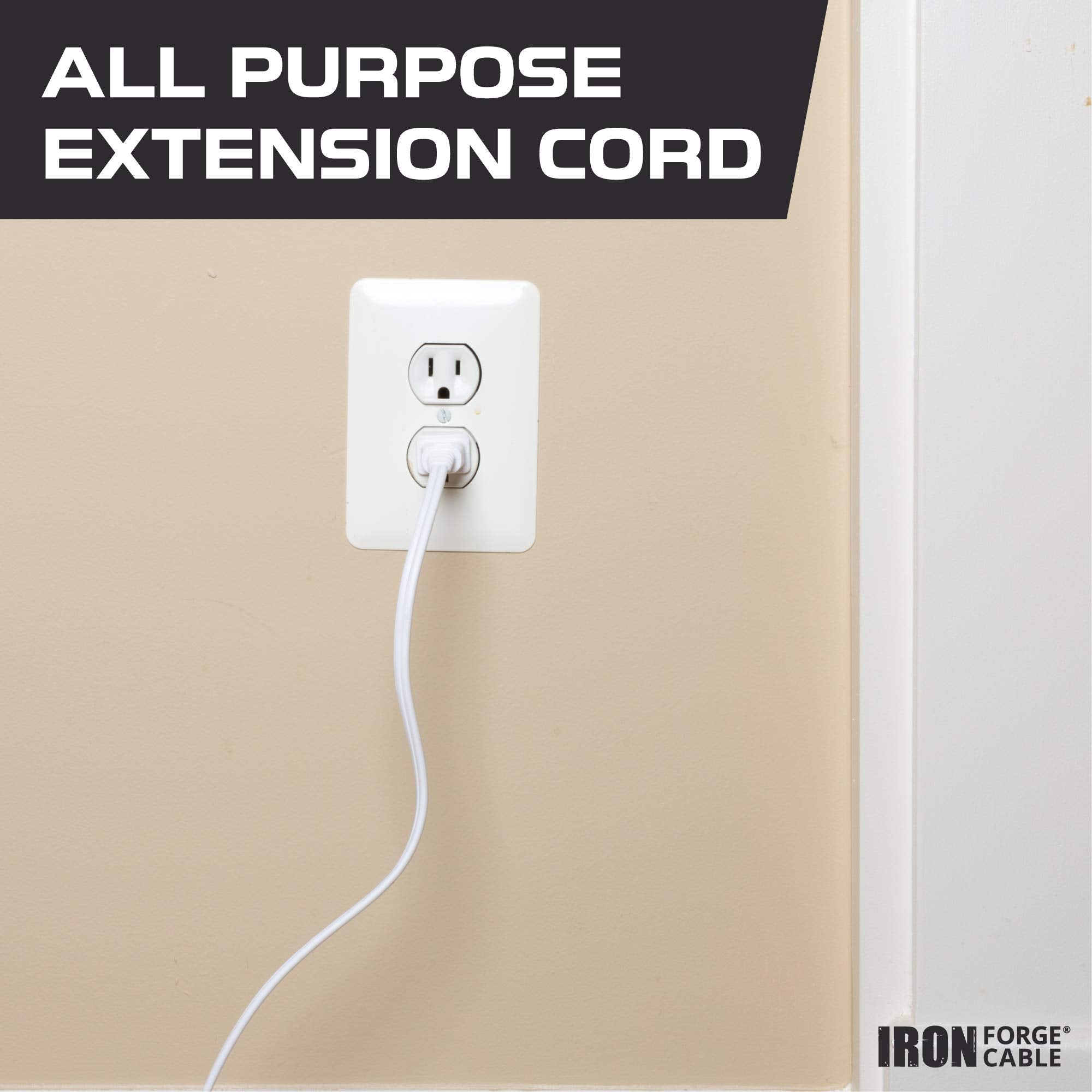 Iron Forge Cable 2 Pack White Extension Cord 2 Prongs With 3 Outlets 10 Ft   16/2 Durable Electrical Cable, White Extension Power Cord 10 Feet For Home, Office, Indoor Outdoor Electrical Appliances