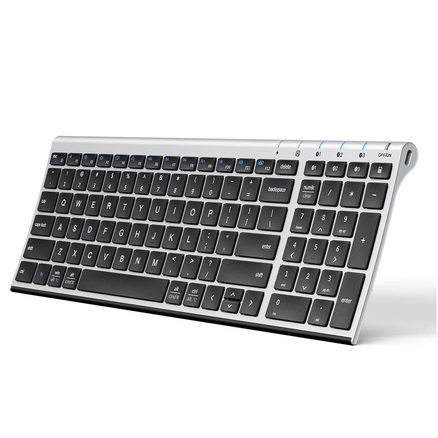 Iclever Bk10 Bluetooth Keyboard, Multi Device Keyboard Rechargeable Bluetooth 5.1 With Number Pad Ergonomic Design Full Size Sta