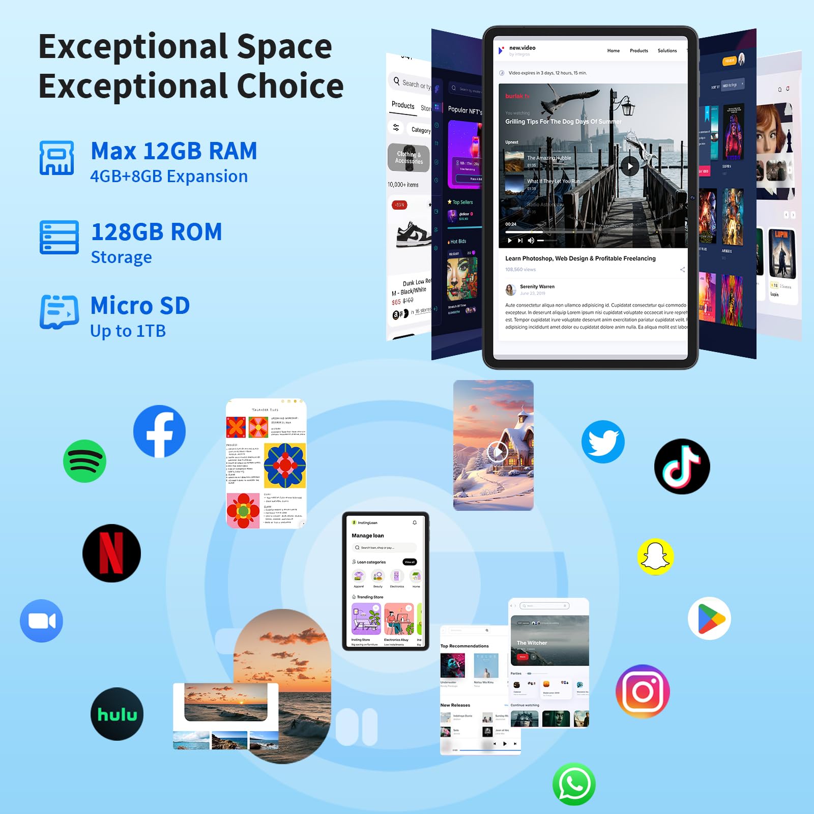 Jjgj Android 14 Tablet With Keyboard, 12Gb Ram (4+8), 128Gb Storage, 1Tb Expandable, 8000Mah Battery, 10 Inch 2 In 1 Tablets, In
