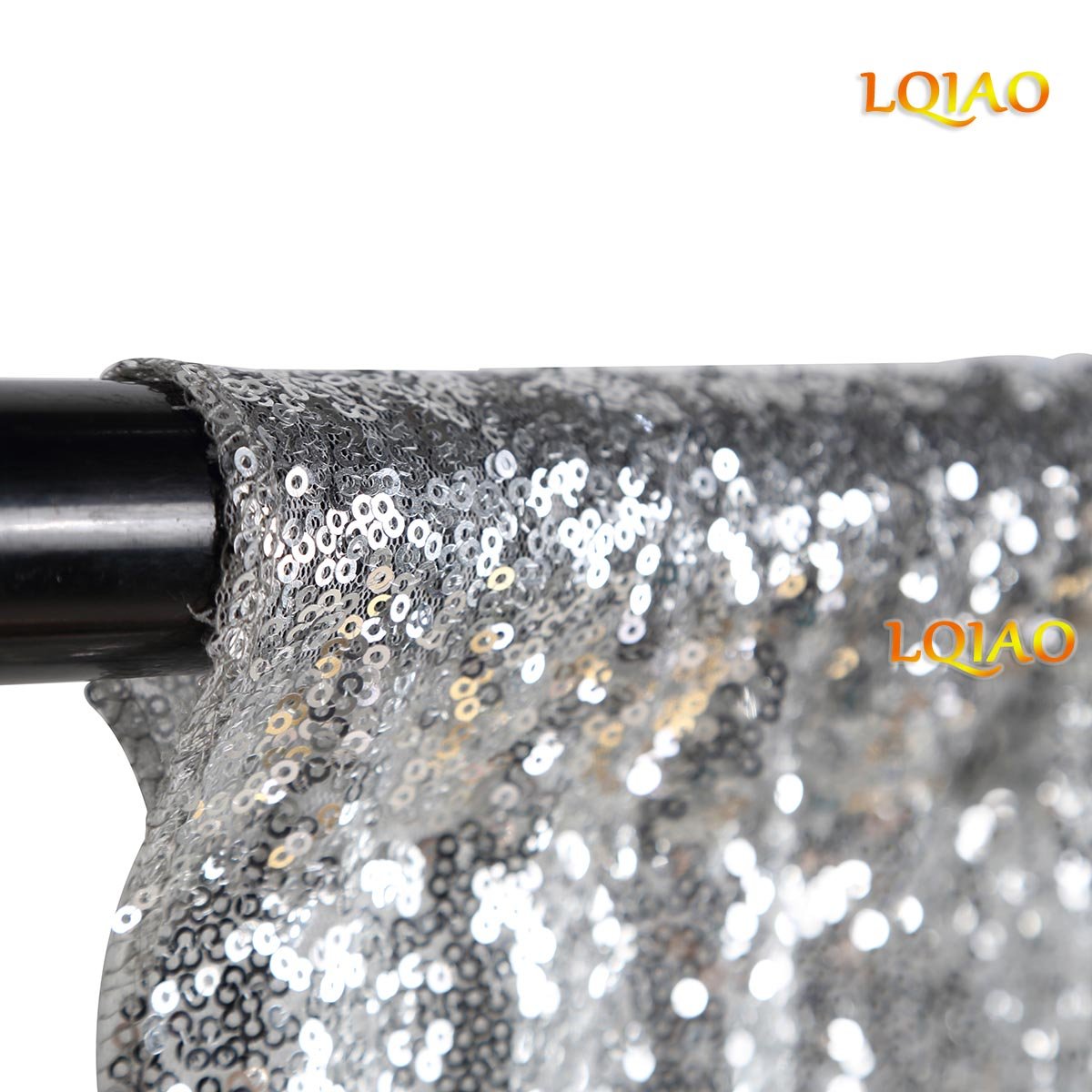 Lqiao 4X7Ft Silver Sequin Photo Backdrop, Wedding Photo Booth,Photography Background,Ceremony Background, Pocket 4X7Ft(125X215Cm