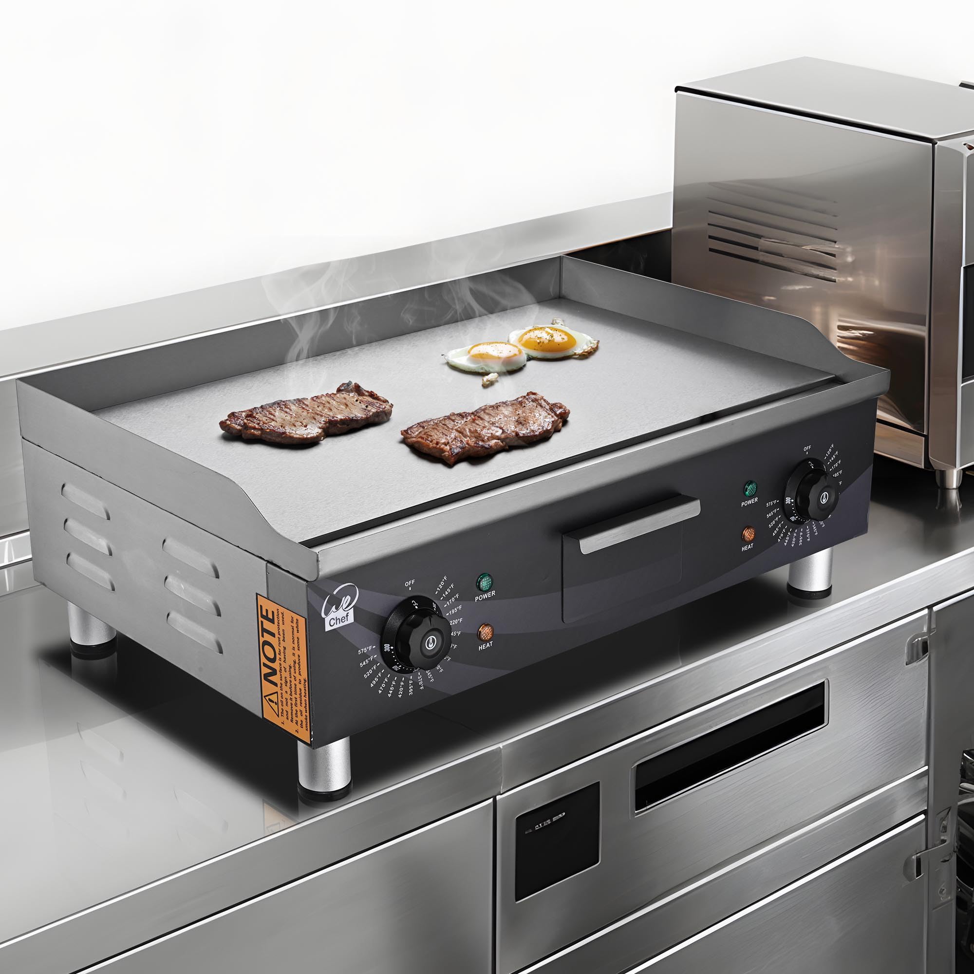 Wechef 24'' Commercial Griddle 3500W Electric Countertop Griddle Non Stick Flat Stainless Steel Adjustable Restaurant Grill Temp