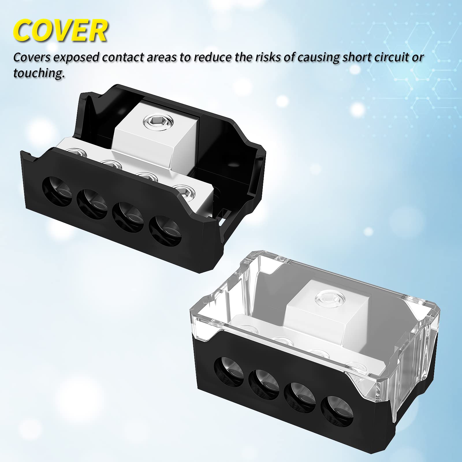 Joinfworld 4 Way Power Distribution Block Car Audio 0/2/4 Gauge Input 4/8/10 Gauge Output Amp Ground Distribution Block Splitter   2Pcs