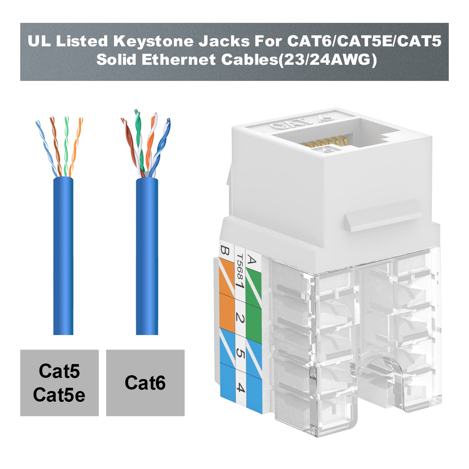 Vcelink Rj45 Cat6 Keystone Jacks Ul Listed Slim Profile, 10 Pack Ethernet Punch Down Keystone Utp, 90 Degree Modular Keystone Co