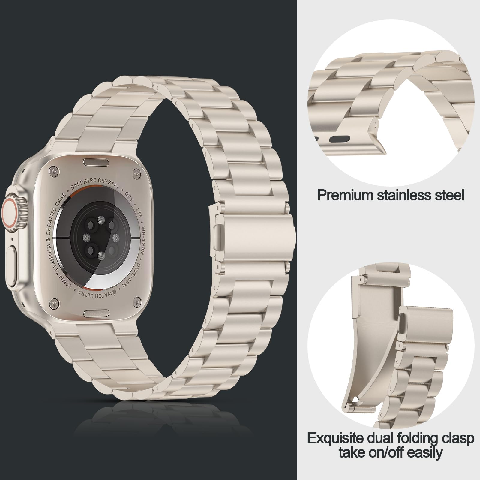 Iiteeology Lightweight Stainless Steel Band Designed For Apple Watch Series 1 10, 42Mm, 41Mm, 40Mm, 38Mm,Se &Se2,Replacement Iwa