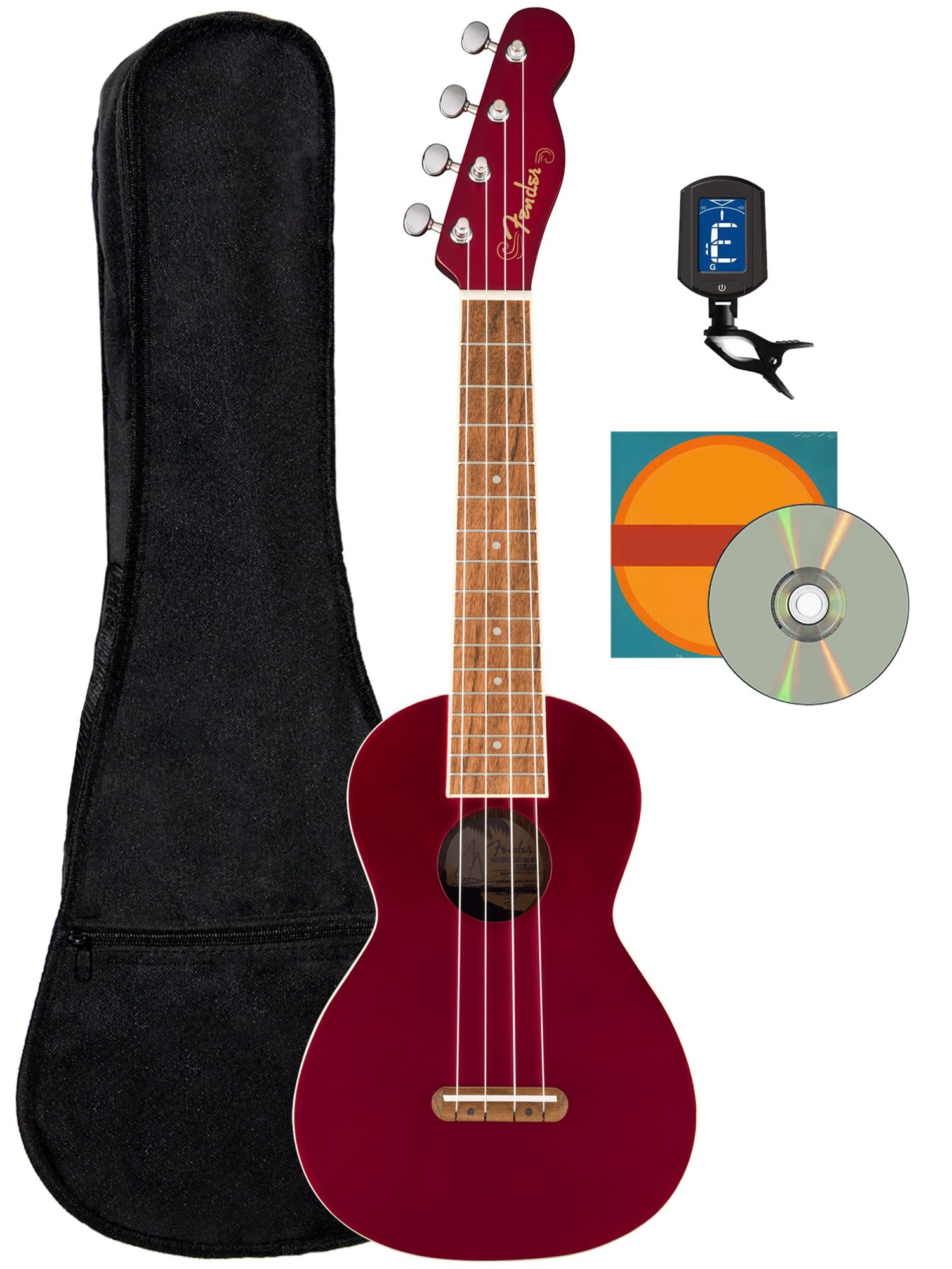 Fender Monterey Concert Ukulele - Cherry Bundle with Gig Bag, Tuner, and Austin Bazaar Instructional DVD
