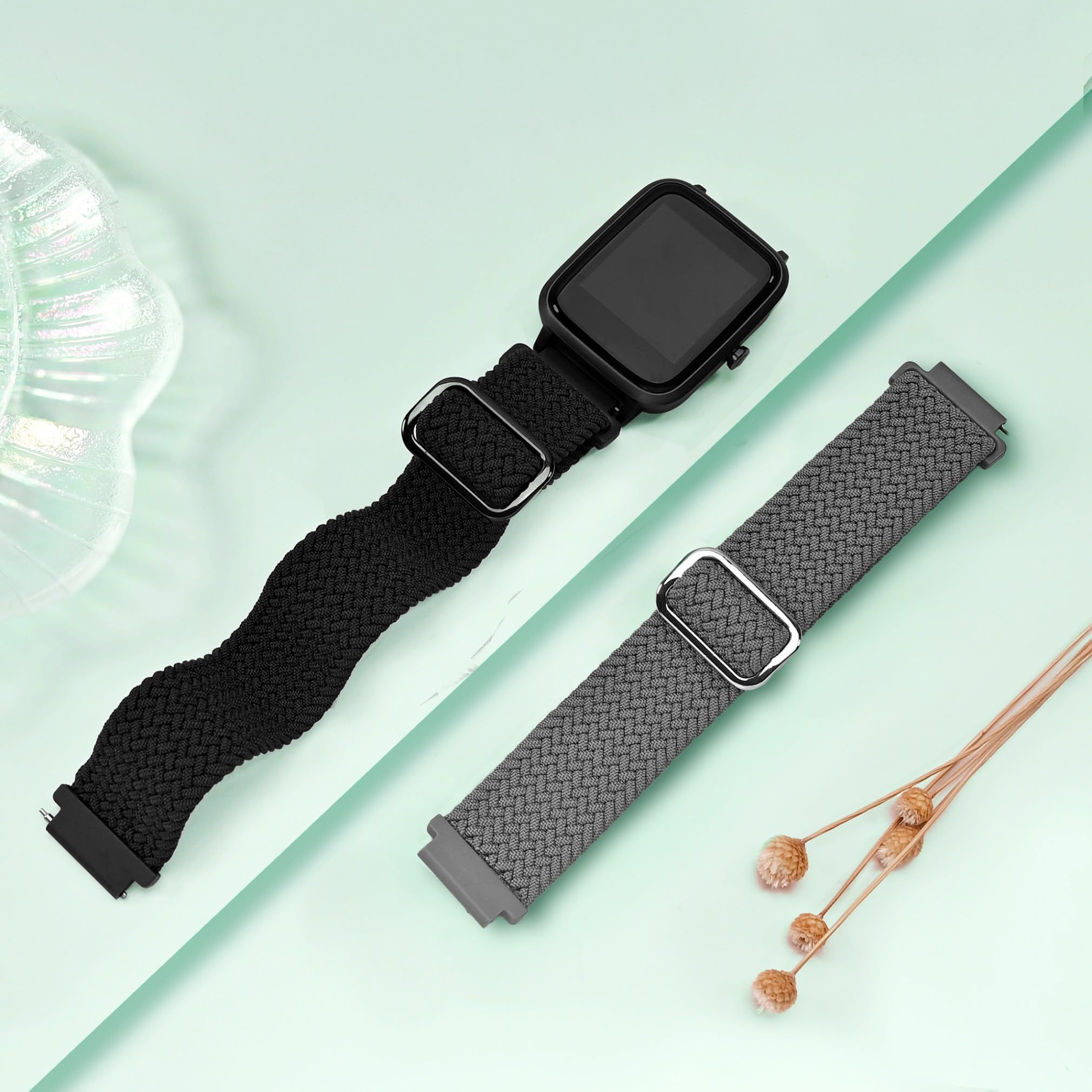 2 Pack Braided Elastic Bands Compatible With Woneligo/Fitpolo Smart Watch Idw13, Loop Soft Nylon Straps For Fitvii H56/Enomir Id