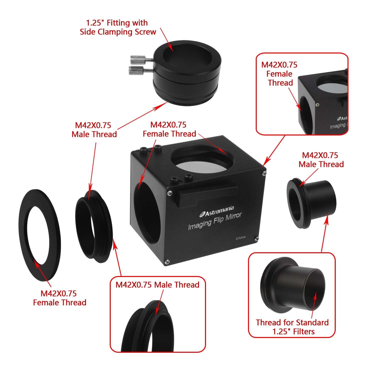 Astromania 1.25'' Astrophotography Flip Mirror   The Flip Mirror For Precise Focusing