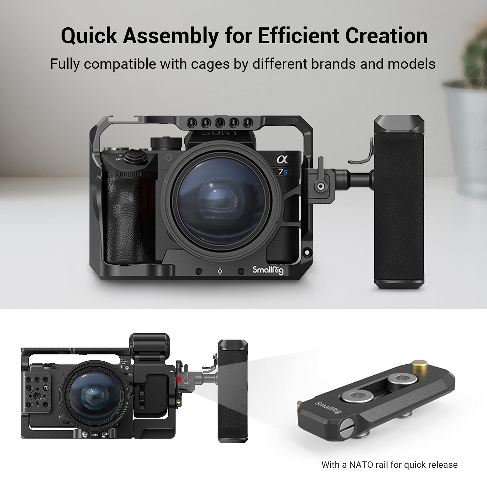 Smallrig Push-Button Rotating Nato Handle, Quick Release Handgrip For Dlsr Camera Cage Kit, W/Built-In Nato Rail, Left Side - 32