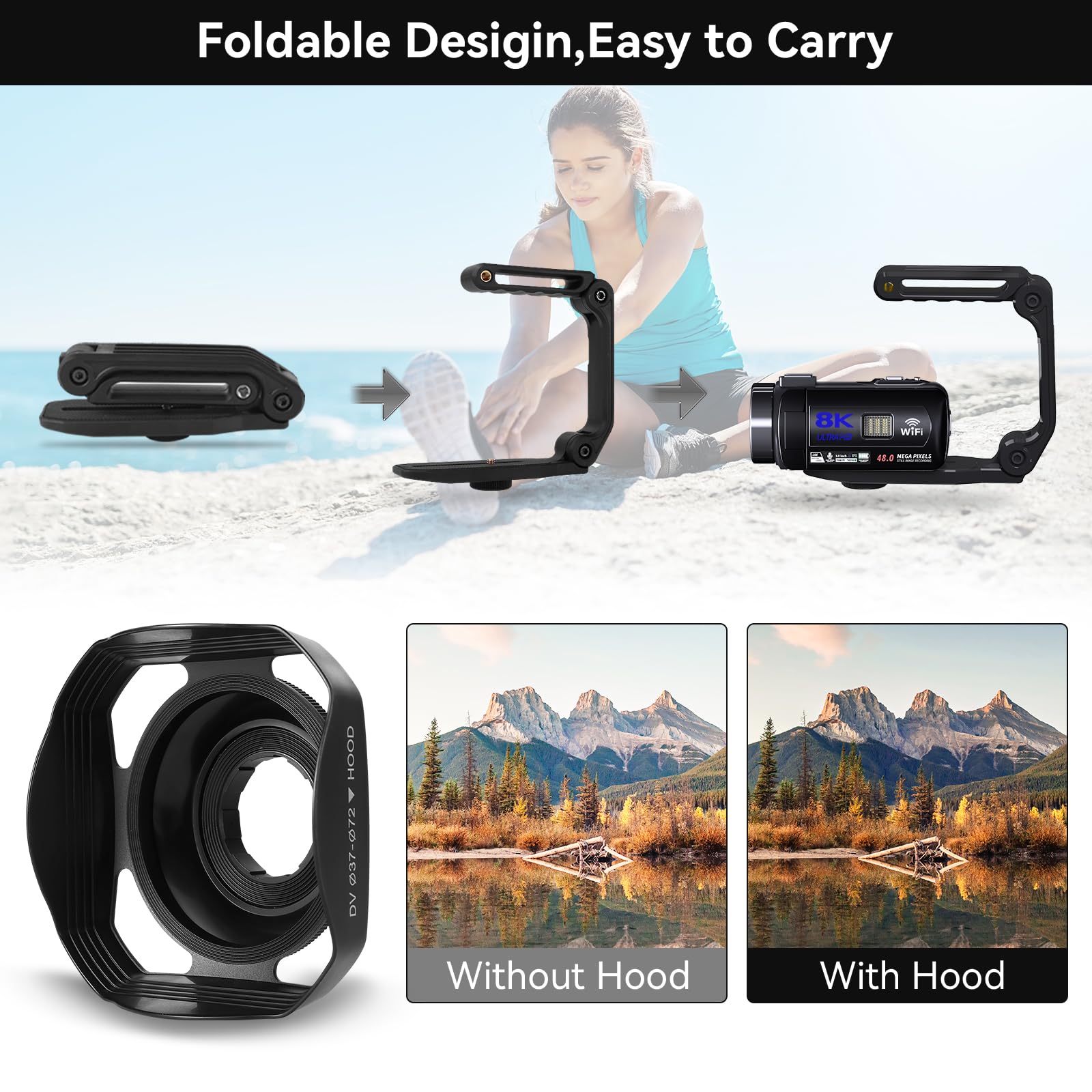 Wikico Video Camera, 8K Camcorder 48Mp Vlogging Camera For Youtube 18X Digital Zoom 3    Touch Screen With Wifi, External Mic, F