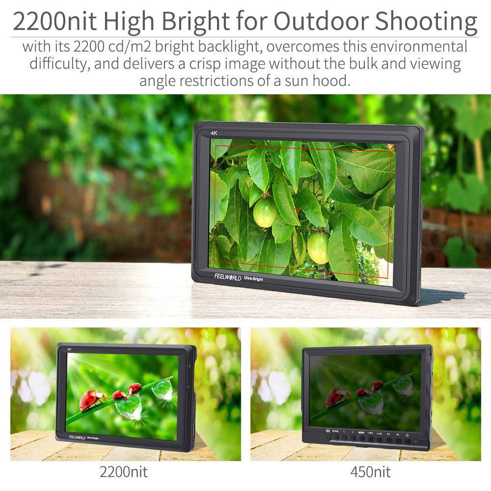 Feelworld Fw279 7 Inch 2200Nit Ultra Bright Dslr Camera Field Monitor High Brightness Sunlight Viewable Full Hd 1920X1200 4K Hdm
