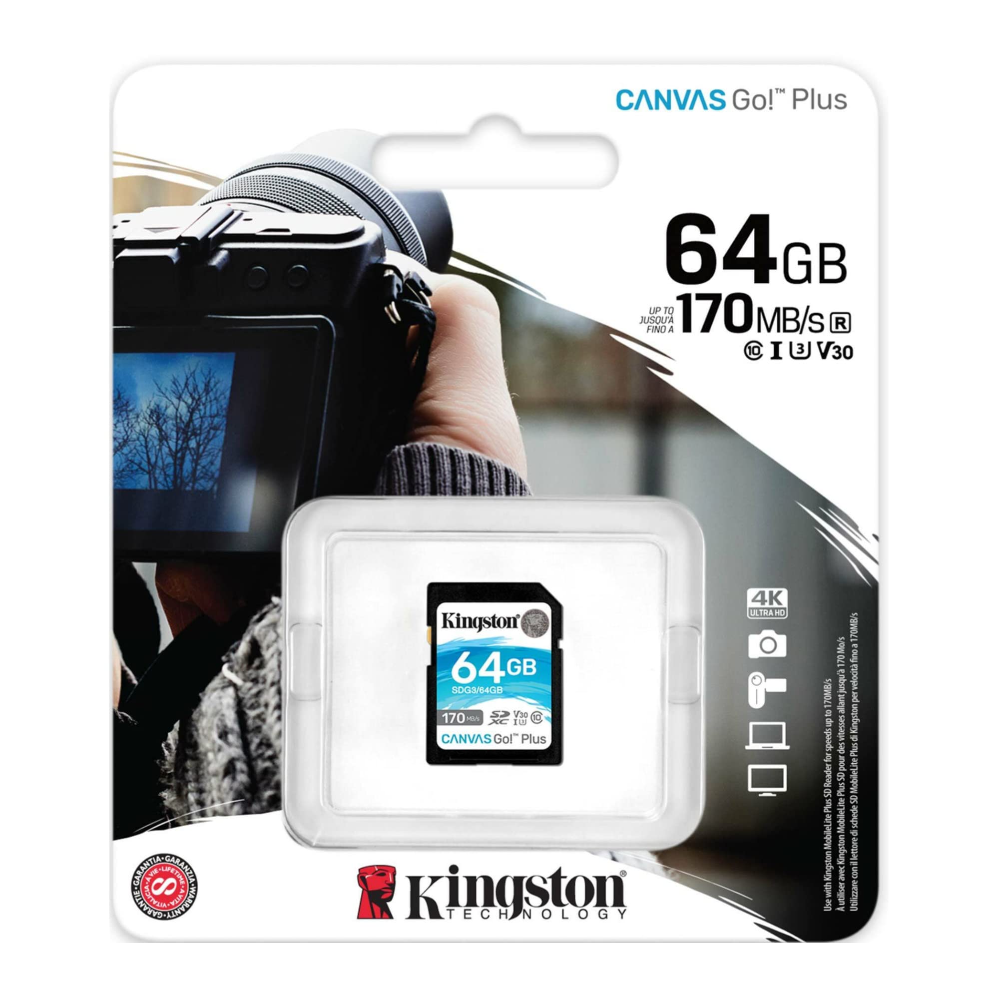 Kingston 64Gb Canvas Go Plus Sdxc Card | Up To 170Mb/S | Uhs I, C10, U3, V30 | Sdg3/64Gb