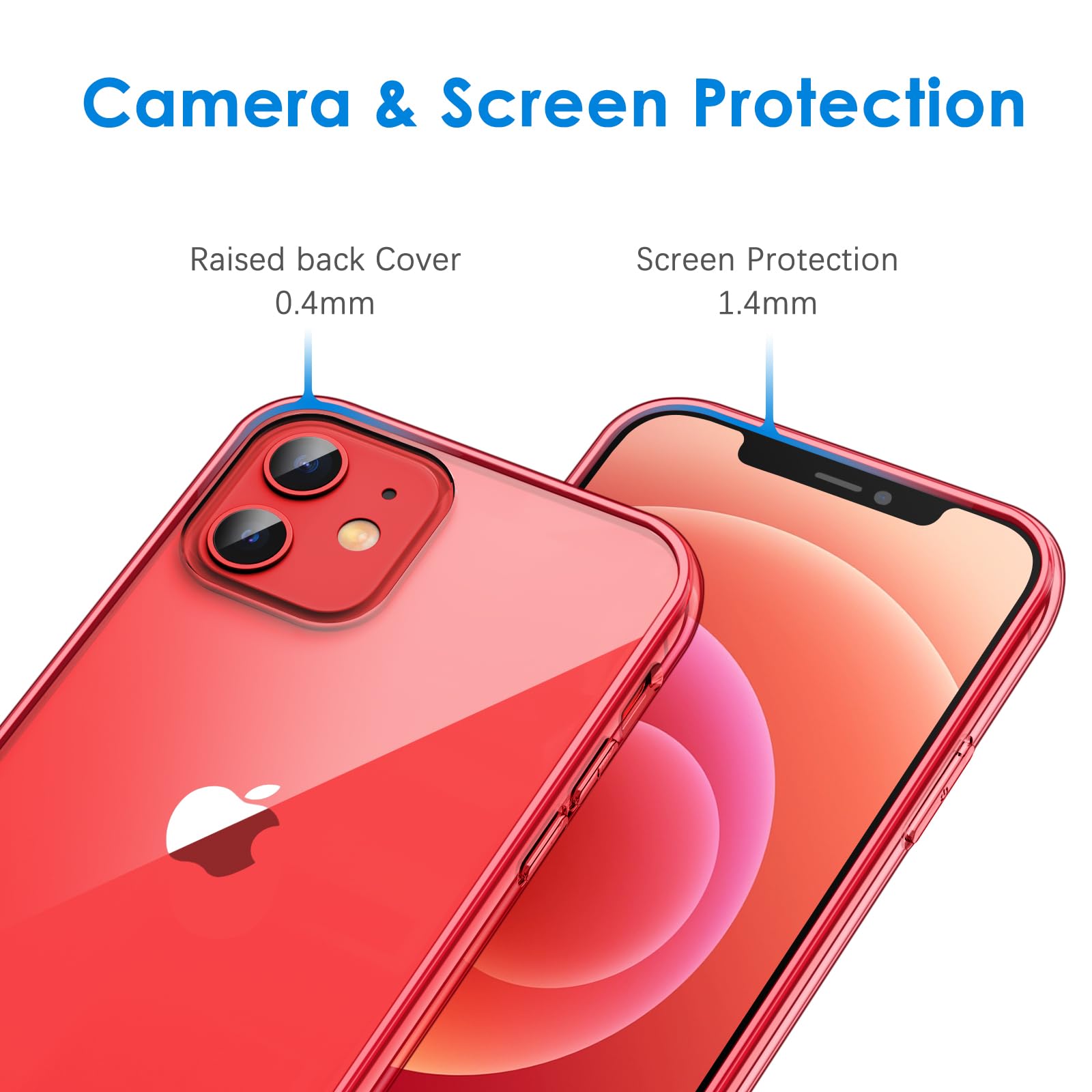 Jetech Case For Iphone 12 Mini 5.4 Inch, Non Yellowing Shockproof Phone Bumper Cover, Anti Scratch Clear Back (Red)