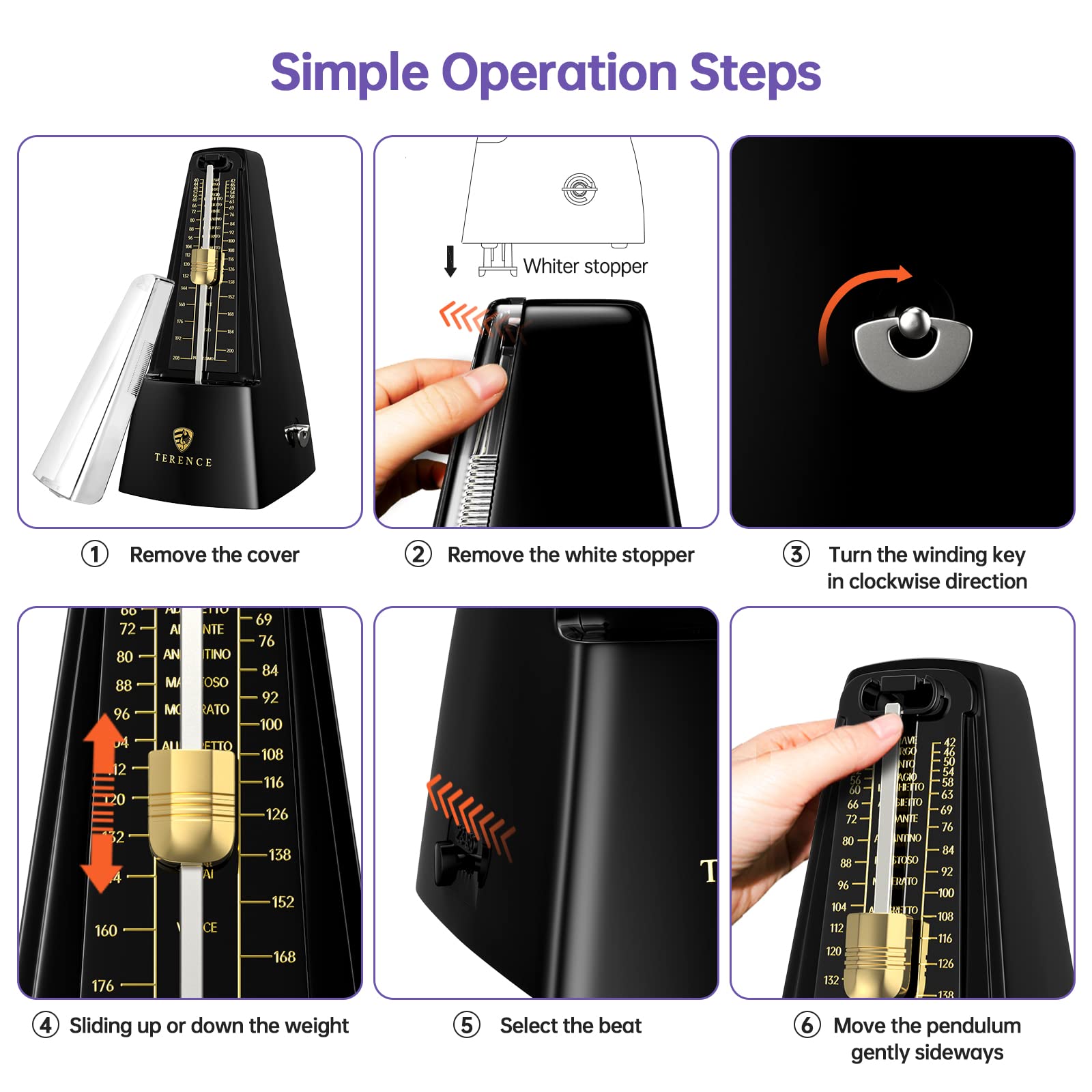 Mechanical Metronome, Universal Metronome For Piano Guitar Violin Drums And Other Instruments, Loud Sound, Accurate Track Beat A