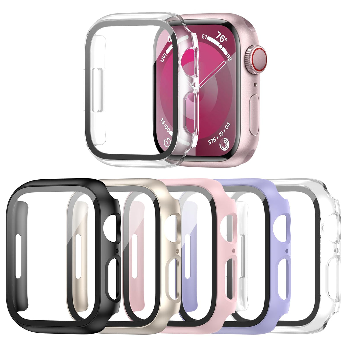 Haojavo 5 Pack Case For Apple Watch Series 3 2 1 42Mm With Tempered Glass Screen Protector, Full Hard Ultra Thin Scratch Resista