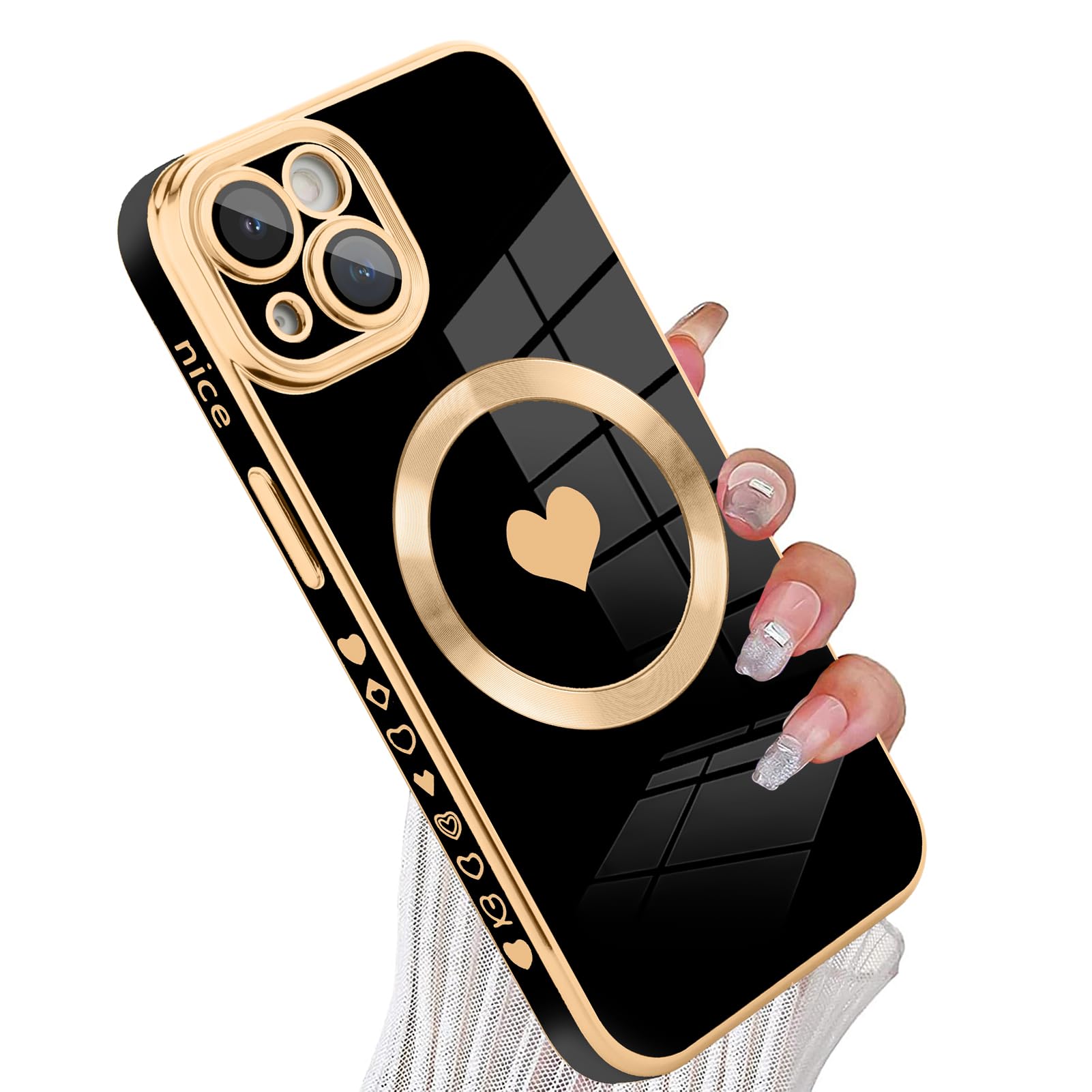 Tharlet Magnetic For Iphone 15 Plus Case [Compatible With Magsafe] Cute Love Luxury Plating Edge Bumper Case With Full Camera Le