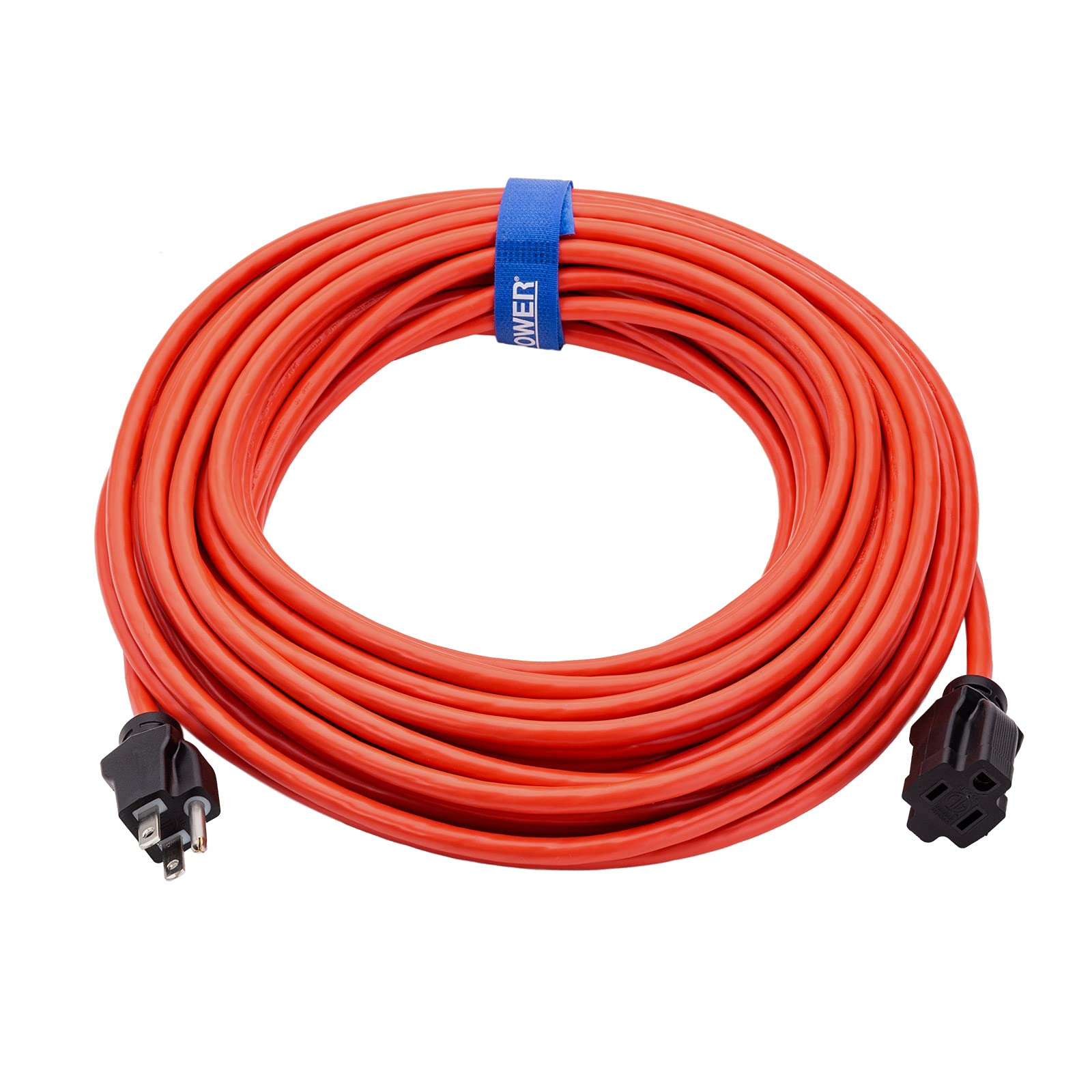 Clear Power 50 Ft Outdoor Extension Cord 16/3 Sjtw, 3 Prong Grounded Plug, Orange, Water & Weather Resistant, Flame Retardant, G