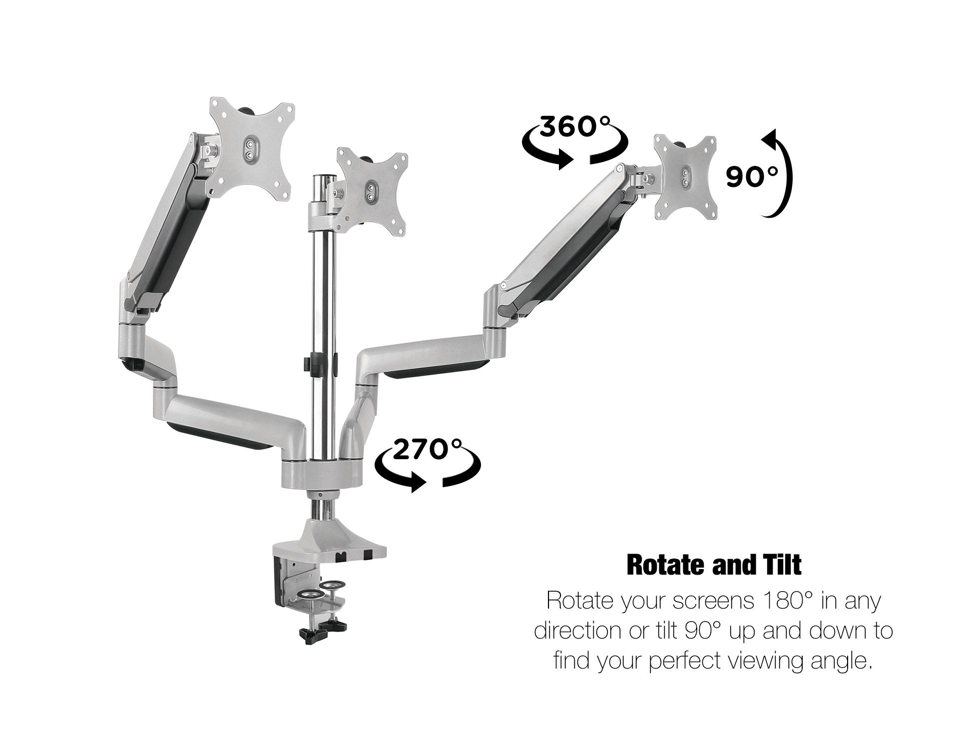 Techorbits Universal Desk Mount For Triple Monitor   Fits Three 13 30' Monitors With Swivel & Clamp