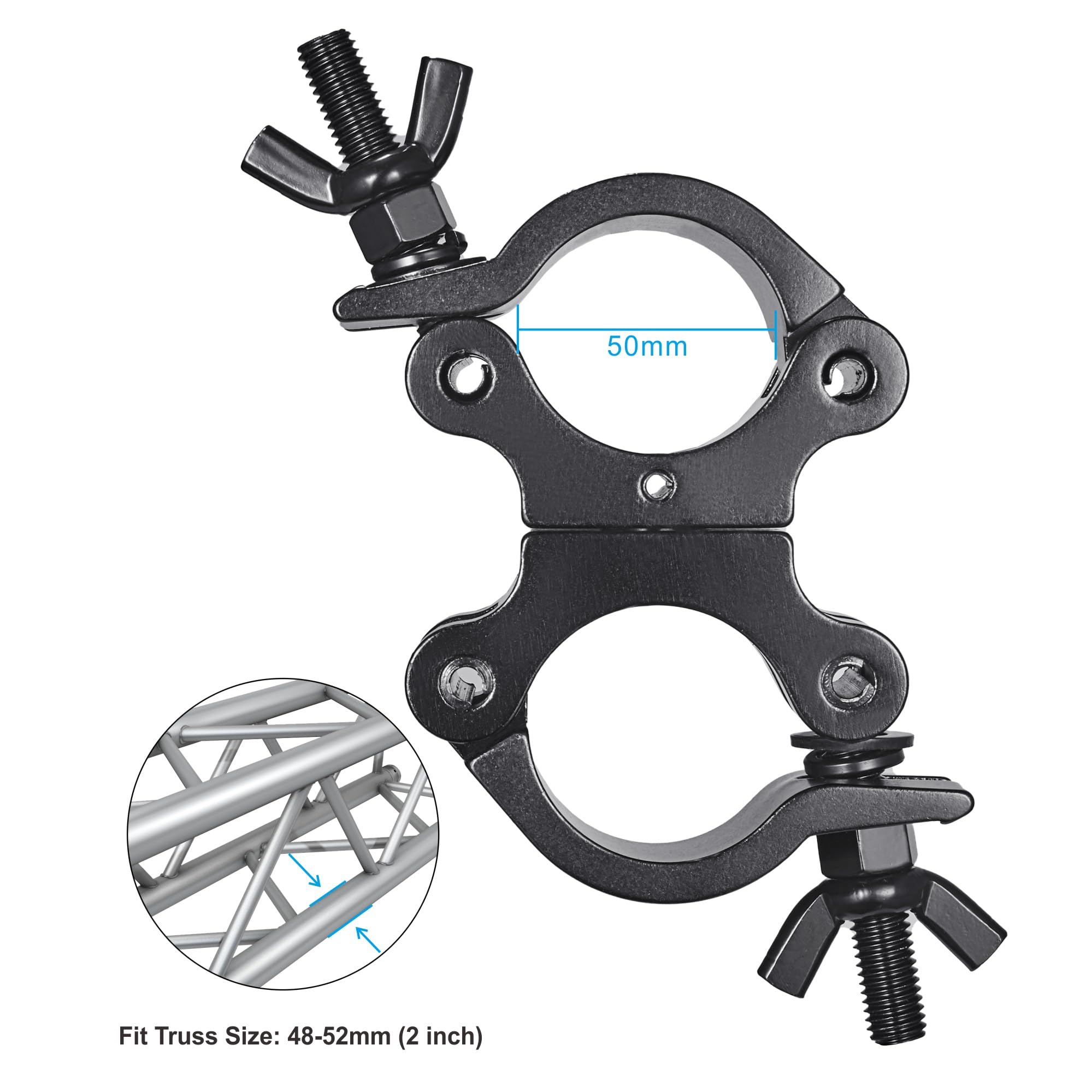 Tuv Pro-Swivel Truss Clamp Black 2 Inch, 2 Pack Rualin Heavy Duty 500Kg Swivel Coupler 50Mm Truss Clamps, Dual Head Turn As Need