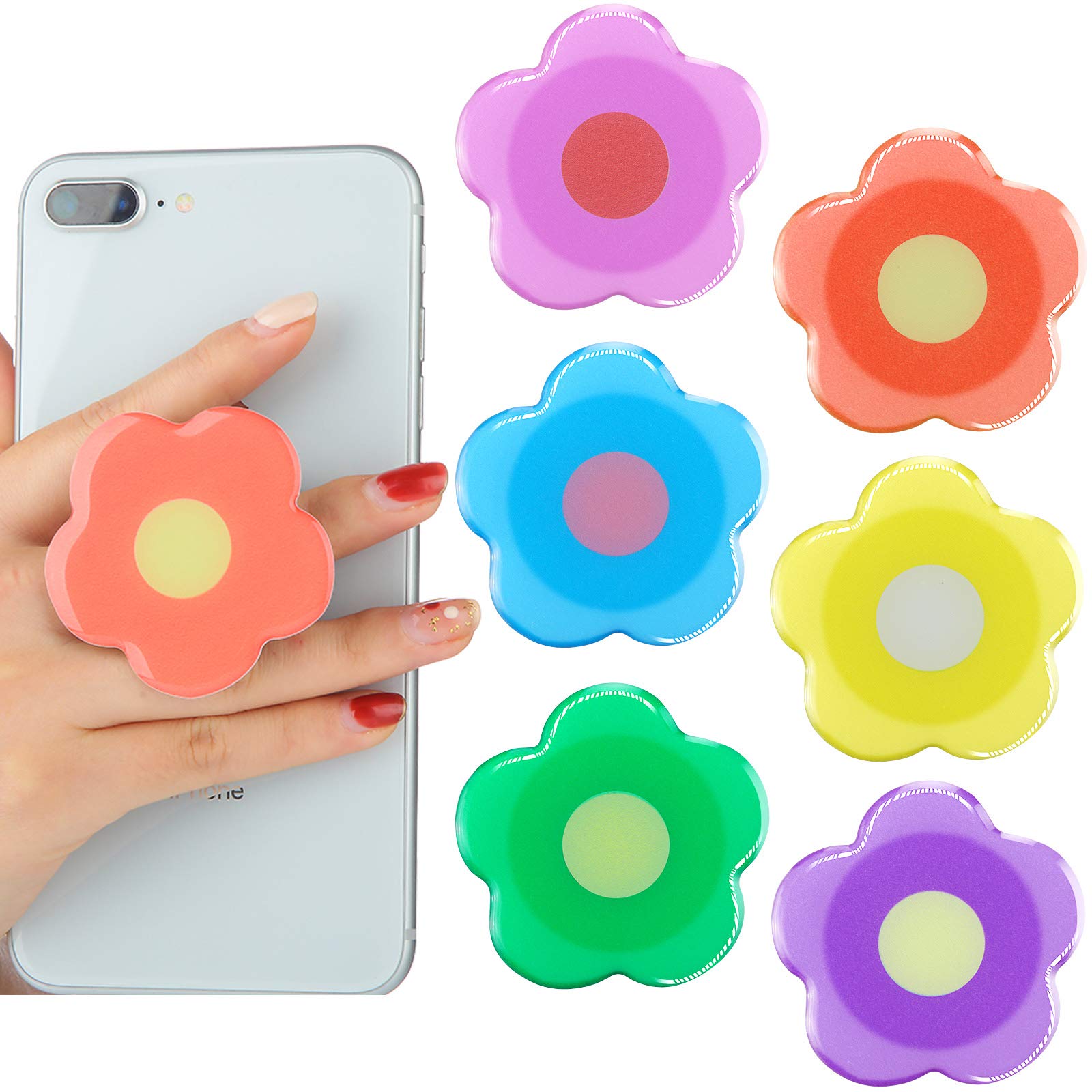 6 Pcs Phone Grip Holder Daisy Cute Flower Collapsible Finger Phone Expand Stand Multi Functional Foldable Holder for for Smartph