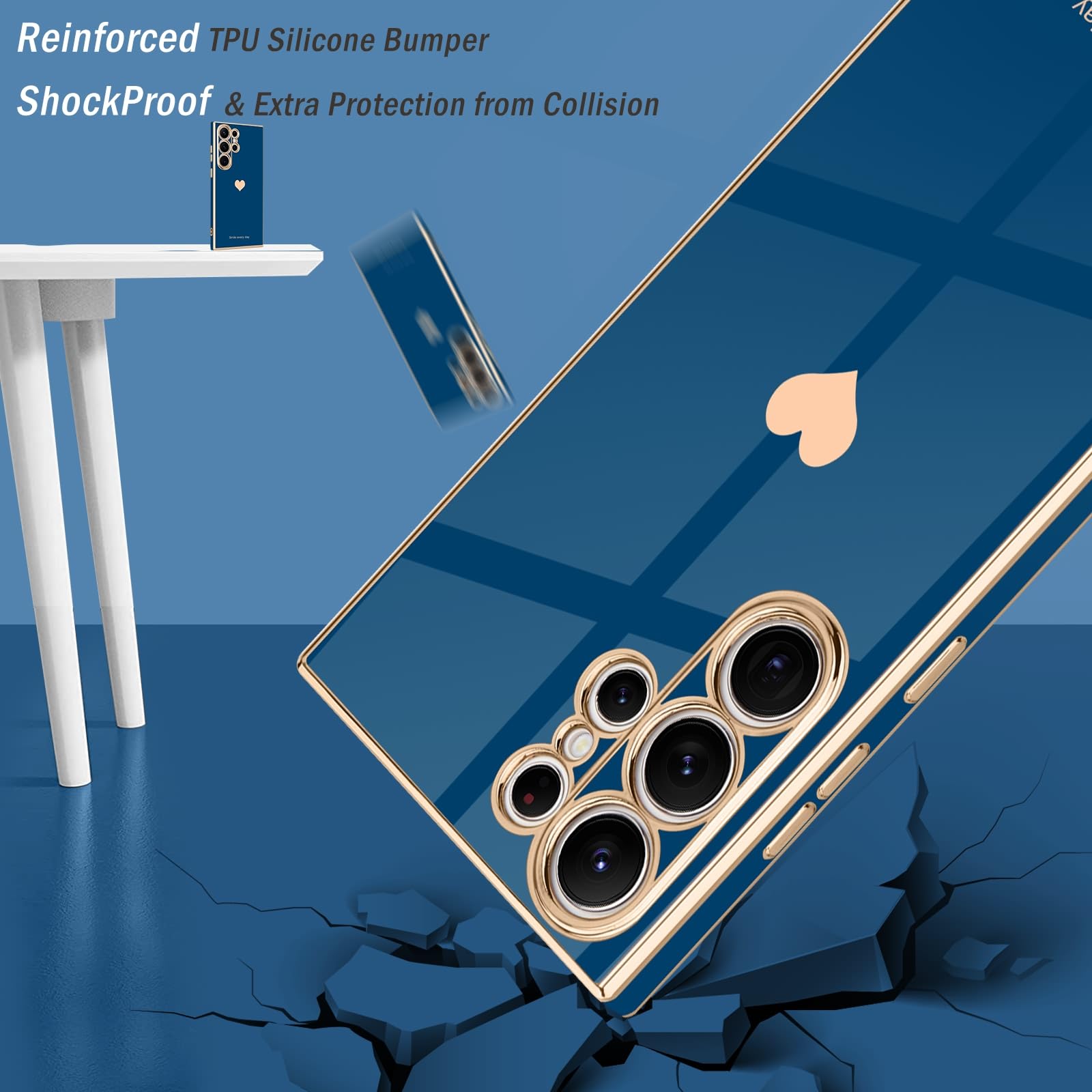 Teageo For Samsung Galaxy S23 Ultra Case For Women Girl Cute Love Heart Luxury Soft Back Cover Raised Full Camera Protection Bum