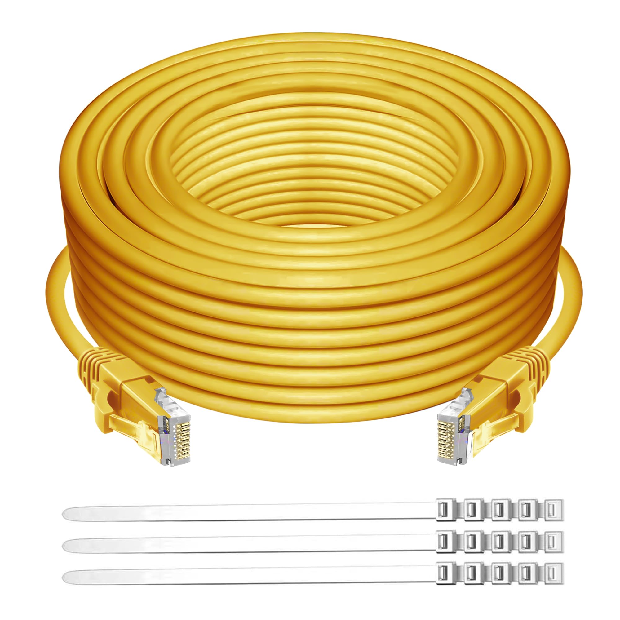 Adoreen Cat 6 Ethernet Cable 60 Ft Yellow, High Speed Long Internet Network Cable(6 Colors To Select) Soft Flexible Sturdy, Poe, Rj45 Cat 5 5E Patch Cable Cord, Tangle Free Tight Connection+15 Ties