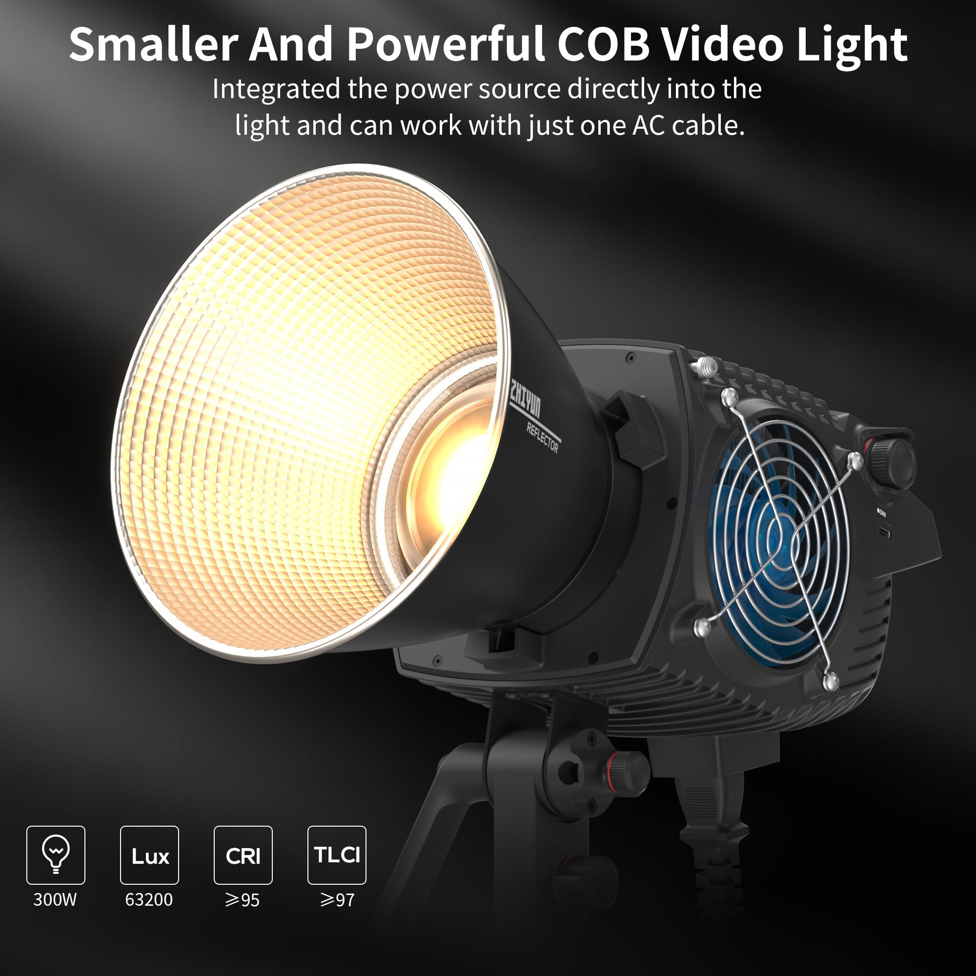 Zhiyun Molus B300 300W Cob Led Video Light 2700K 6500K Cri 95+ Tlci 97+ 63200 Lux/1M App Control 13 Scene Effects Bowens Mount S
