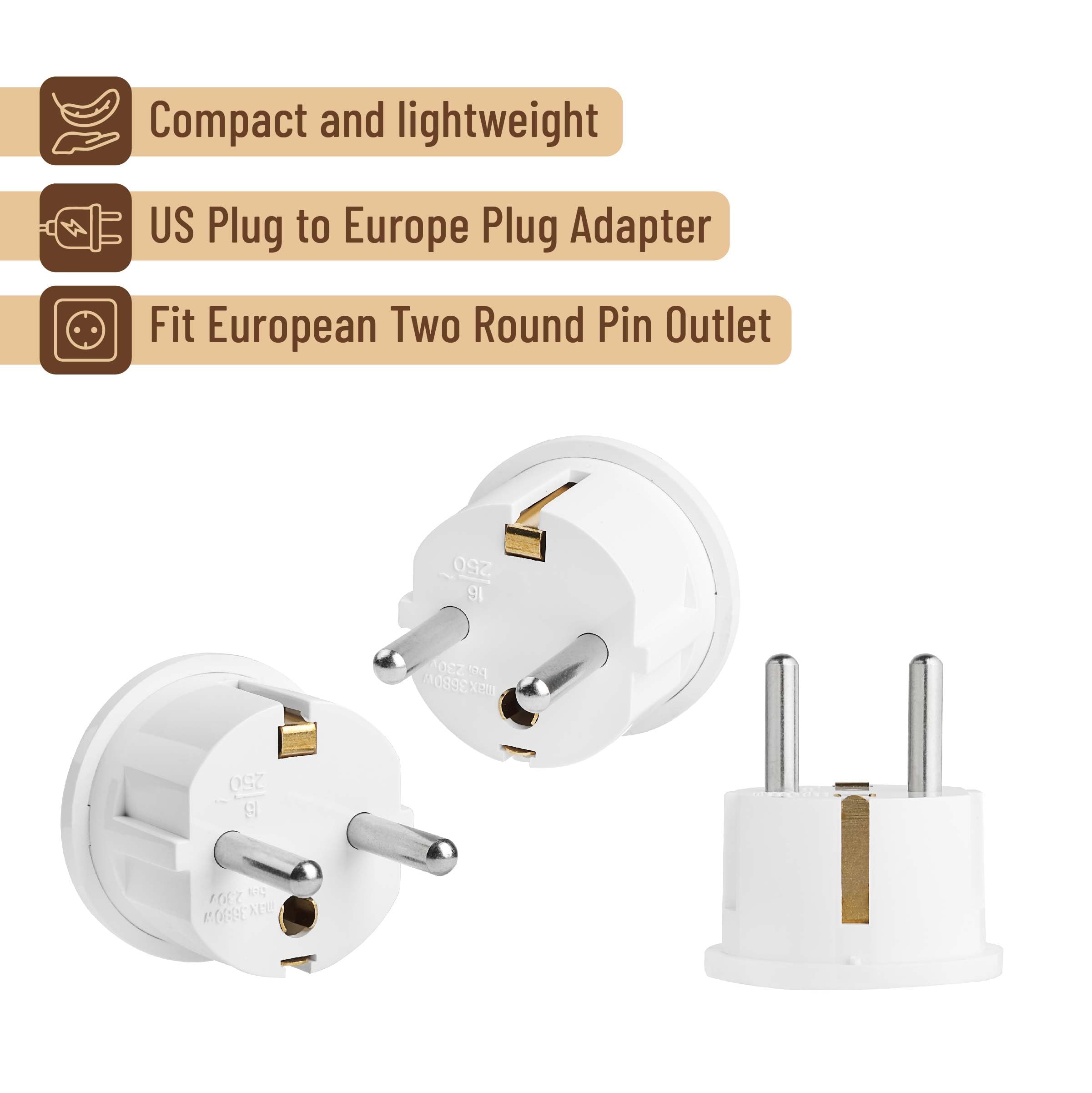 Bates  European Travel Plug Adapter, 2 Pack, Type E/F, European Plug Adapter, Us To Europe Plug Adapter, Adapter For Europe Plug