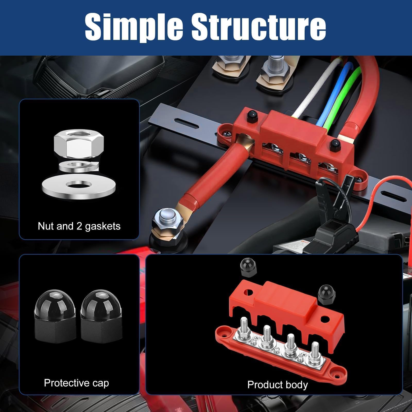 Linkstyle Power Distribution Block Bus Bar, 250A 12V 48V Marine Battery Busbar Terminal Block,For Automotive Car Rv Boat Solar S
