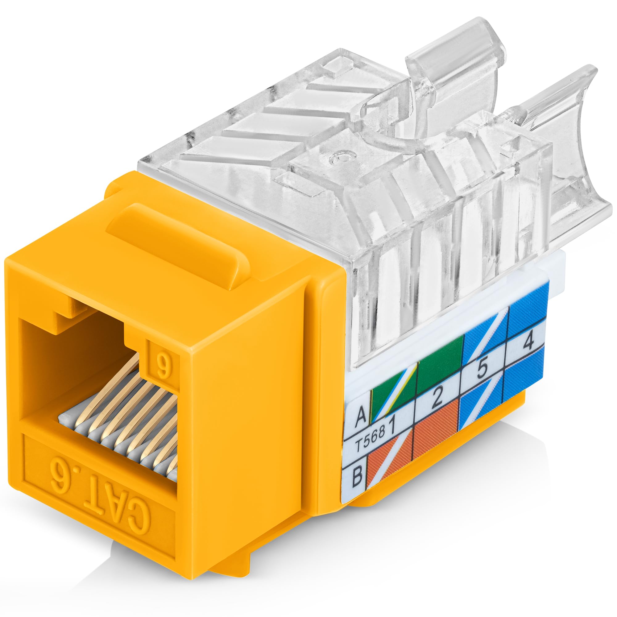 Everest Media Solutions 45 Angled Cat6 Keystone Jack In Yellow   Slim Profile Rj45 Ethernet Connector   Compatible With 45 Angle