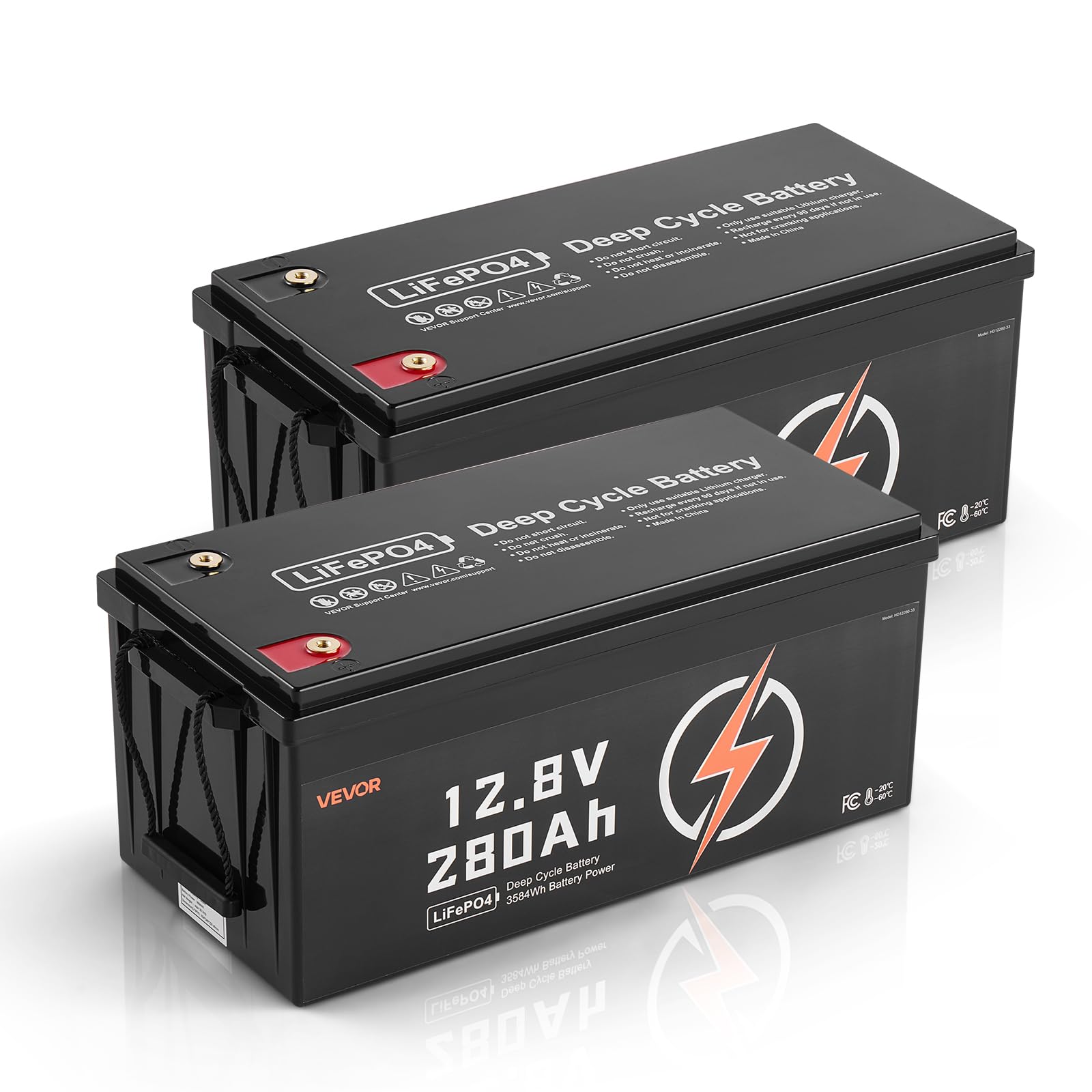VEVOR 2 Pack 12V 280Ah LiFePO4 Battery, Up to 15000 Cycles, Deep Cycle Lithium Iron Phosphate Battery with Built-in BMS, Low Tem