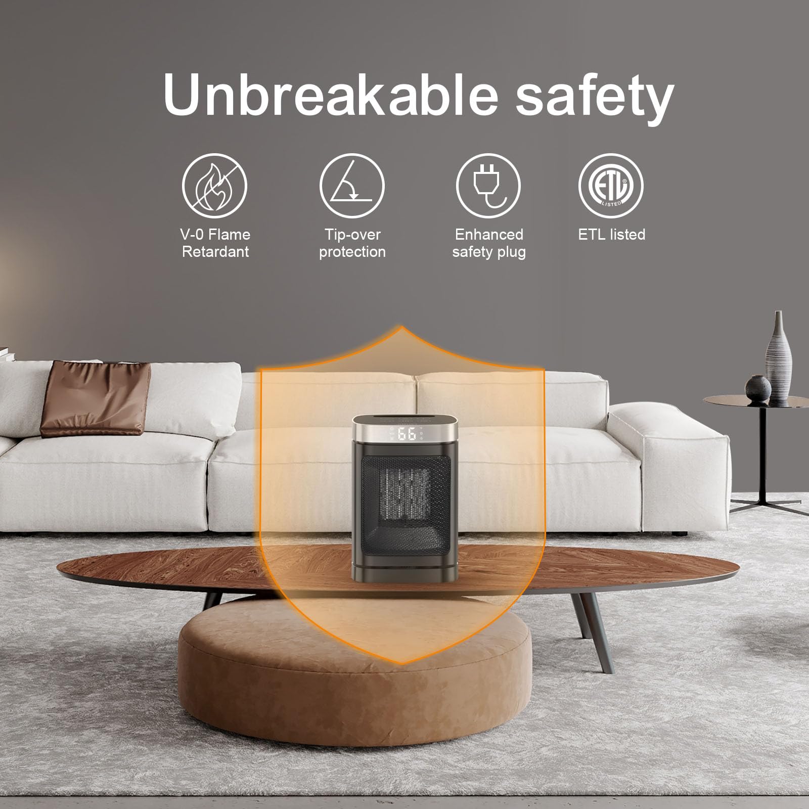 Small Portable Space Heater For Indoor Use   With 70Rotating Feature, Jibufi 1500W Ptc Electric Heater, Rapid And Safe Heating,