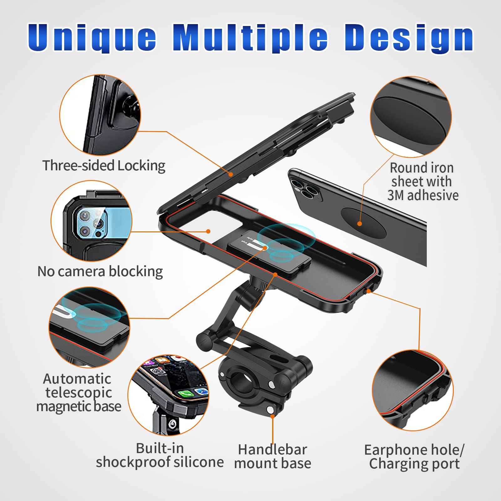 Bike Phone Mount Waterproof.Universal Bike Mobile Phone Holder,Adjustable Motorcycle Phone Mount With Touch Screen/360 Rotation