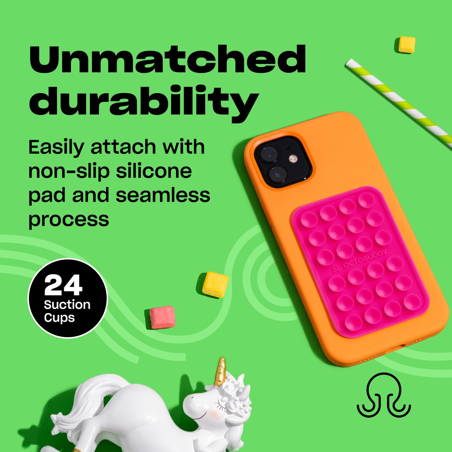 Octobuddy Classic - Silicone Suction Phone Case Adhesive Mount - Hands-Free, Strong Grip Holder For Selfies & Videos - Iphone &