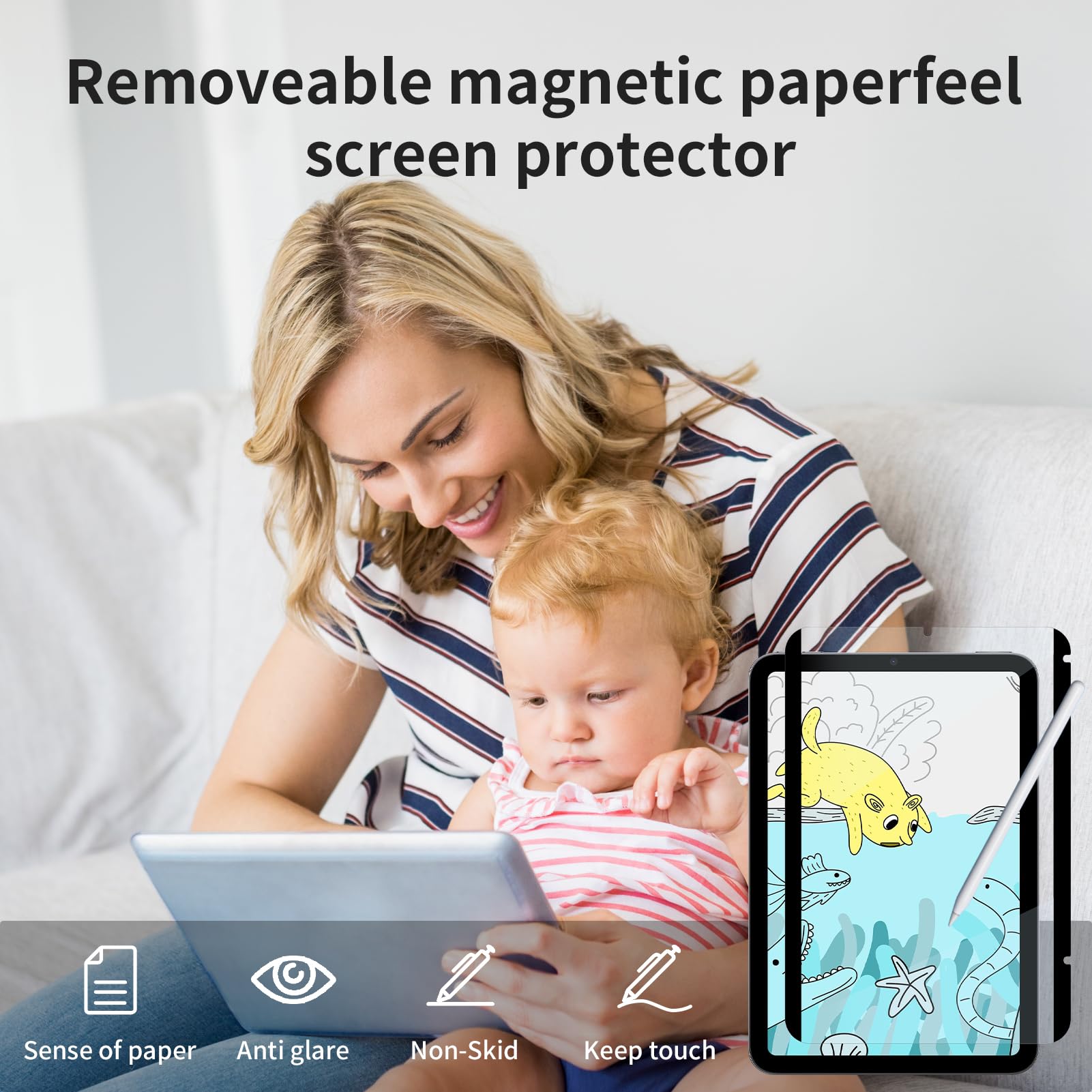 Softamm Paperfeel Magnetic Screen Protector For Ipad Mini 6 (2021) 8.3 Inch, Matte Pet Film For Drawing & Writing Feel Like On P