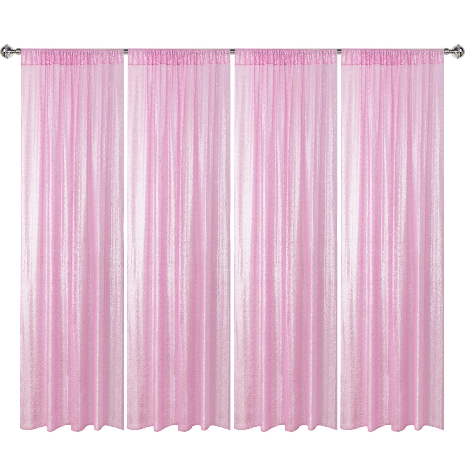 Sugargirl Matte Pink Sequin Backdrop Curtain 4 Panels 2Ftx8Ft Glitter Pink Background Drapes Sparkle Photography Backdrop For Pa